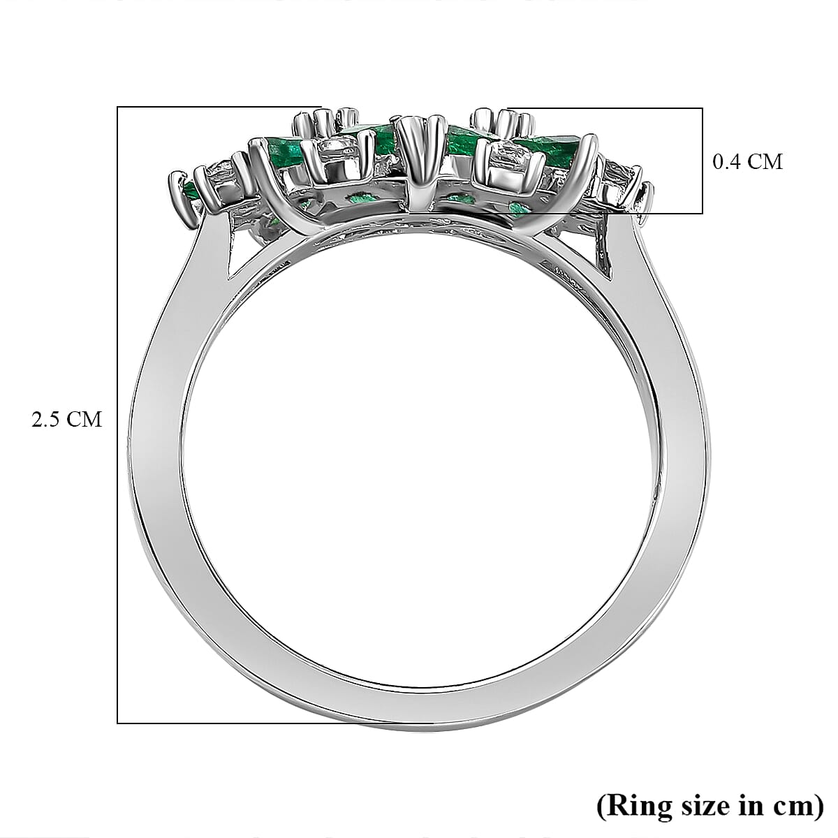 AAA Gemfields Emerald and Natural Cambodian Zircon Cluster Ring in Rhodium Overlay Sterling Silver 1.92 Ct.