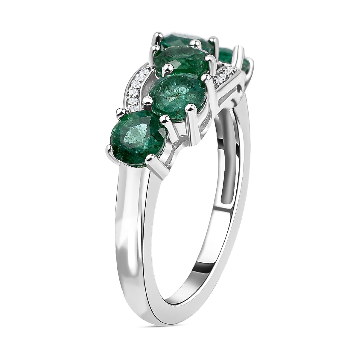 AAA Gemfields Emerald and Natural Cambodian Zircon Ring in Rhodium Overlay Sterling Silver 1.752 Ct.