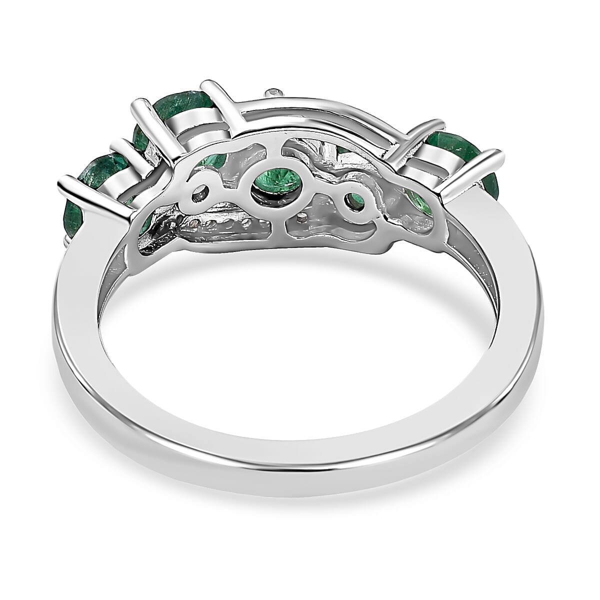 AAA Gemfields Emerald and Natural Cambodian Zircon Ring in Rhodium Overlay Sterling Silver 1.752 Ct.
