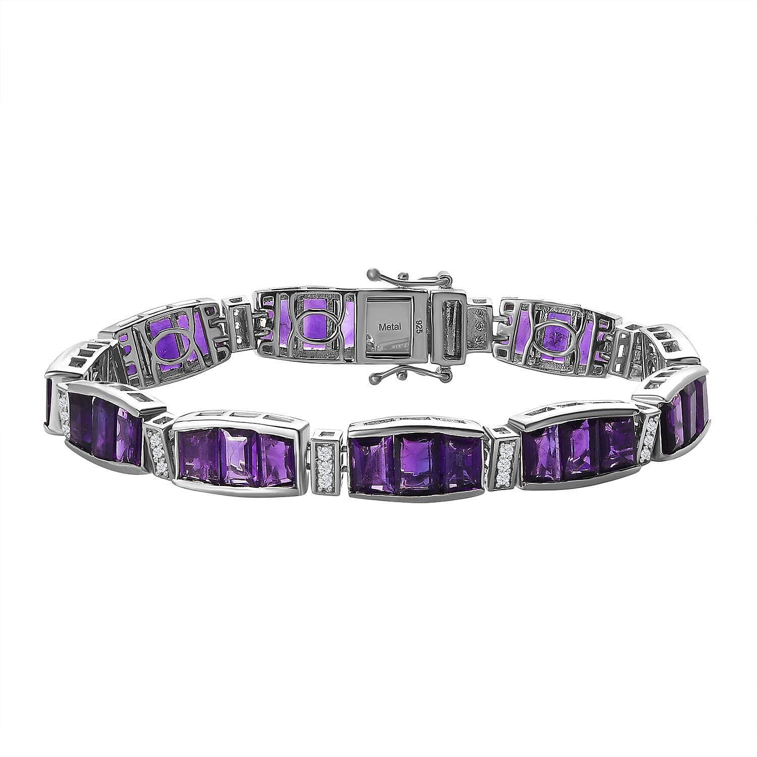Brejinho Amethyst and Natural Zircon Bracelet (Size - 7) in Platinum Overlay Sterling Silver 23.28 Ct, Silver Wt. 18.72 Gms