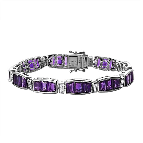 Brejinho Amethyst and Natural Zircon Bracelet (Size - 7) in Platinum Overlay Sterling Silver 23.28 Ct, Silver Wt. 18.72 Gms