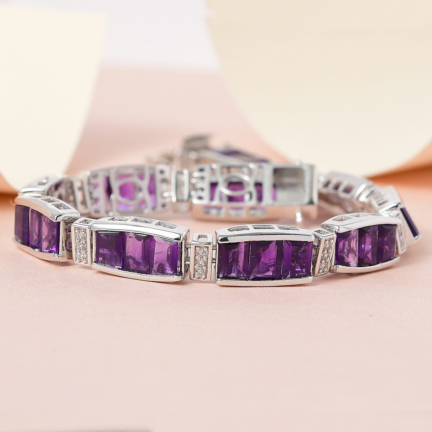 Brejinho Amethyst and Natural Zircon Bracelet (Size - 7) in Platinum Overlay Sterling Silver 23.28 Ct, Silver Wt. 18.72 Gms