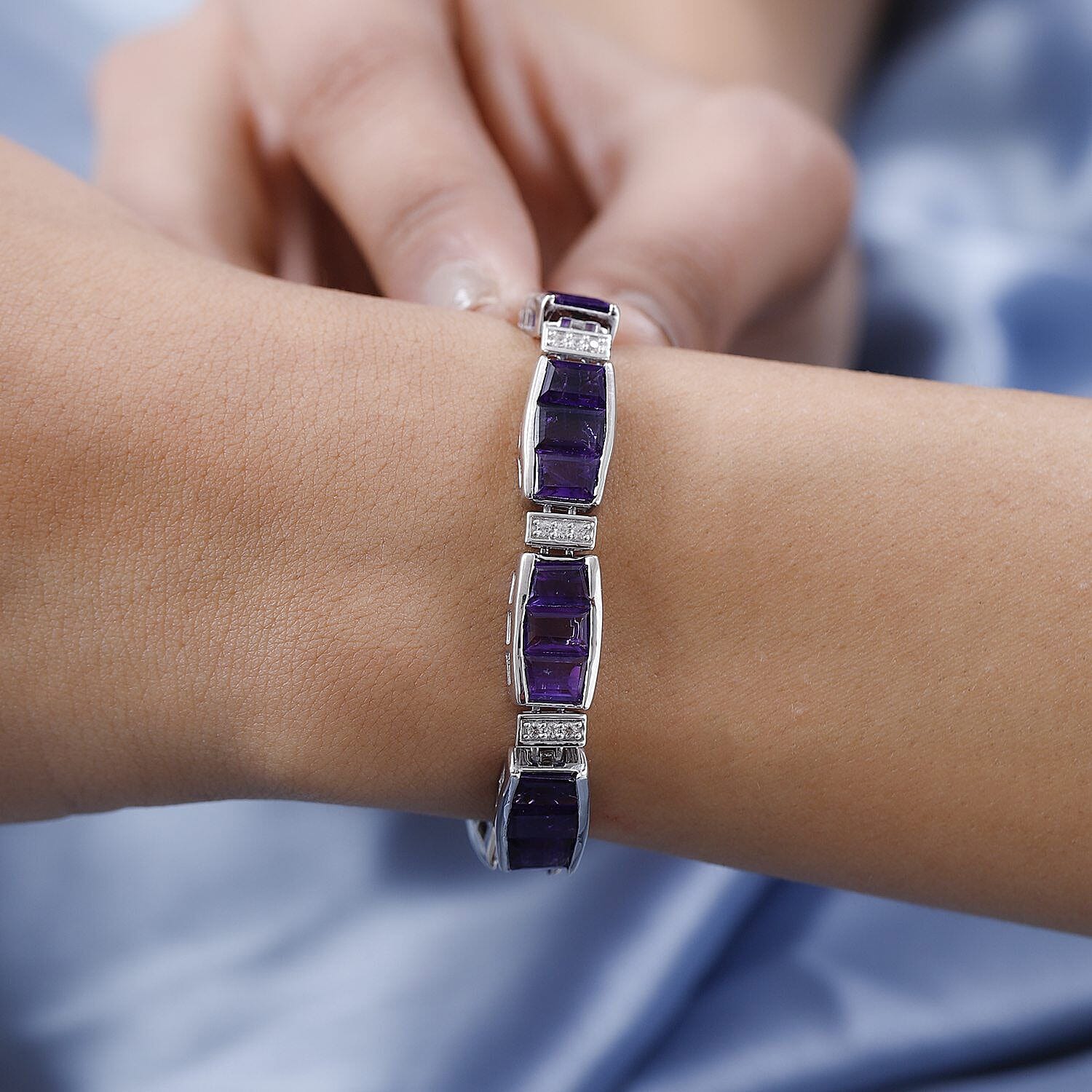 Brejinho Amethyst and Natural Zircon Bracelet (Size - 7) in Platinum Overlay Sterling Silver 23.28 Ct, Silver Wt. 18.72 Gms