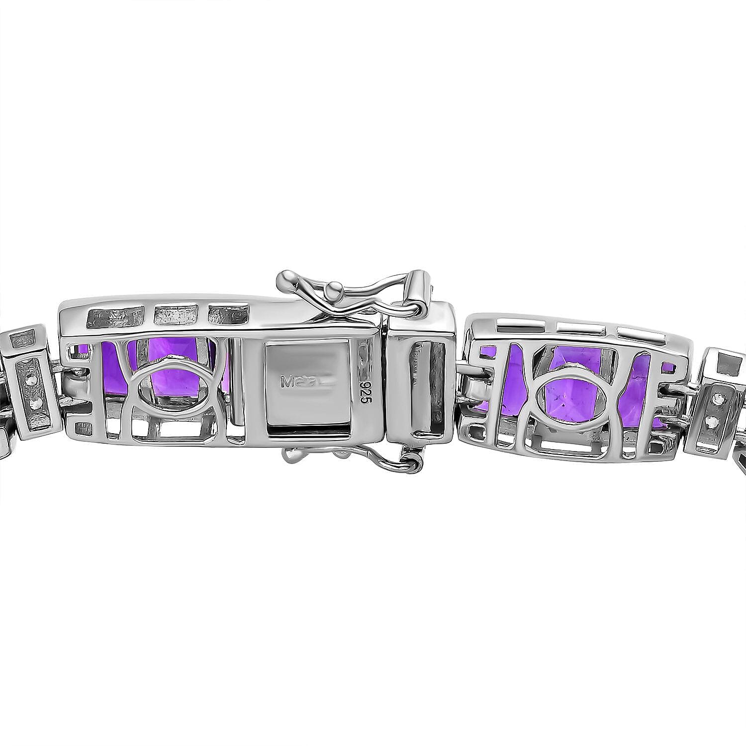 Brejinho Amethyst and Natural Zircon Bracelet (Size - 7) in Platinum Overlay Sterling Silver 23.28 Ct, Silver Wt. 18.72 Gms