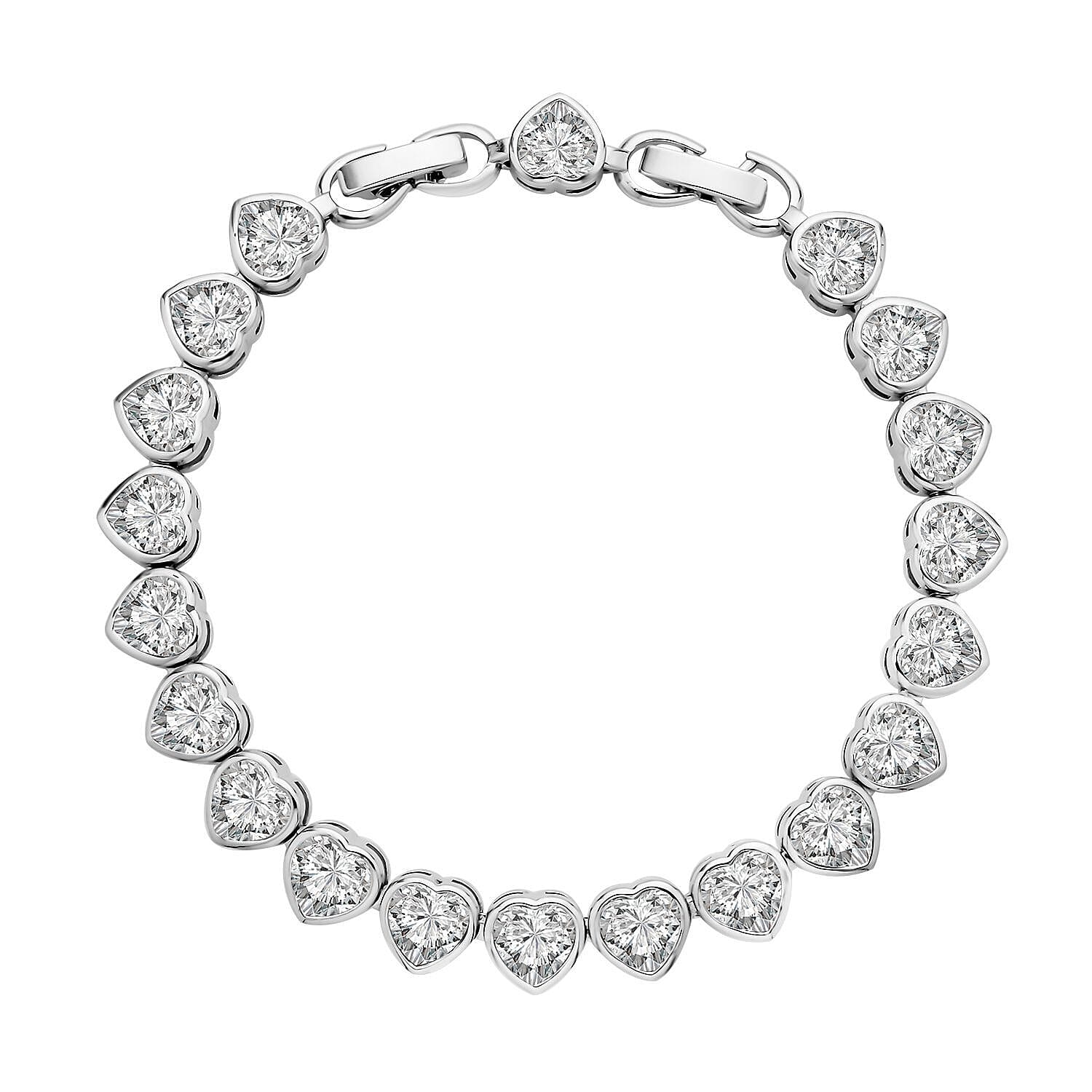 Simulated Diamond Heart Bracelet (Size - 7.5) in Silver Tone