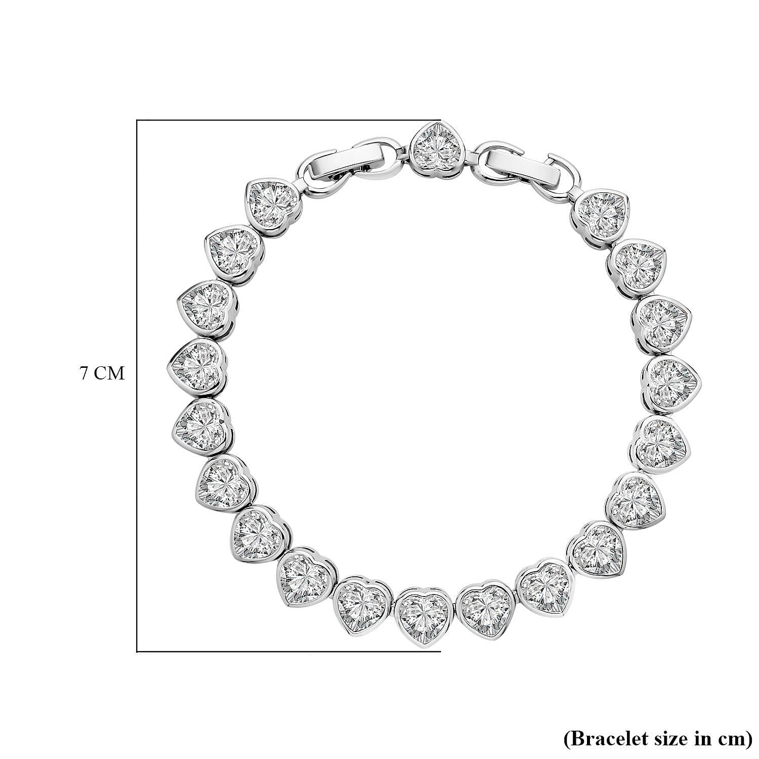 Simulated Diamond Heart Bracelet (Size - 7.5) in Silver Tone