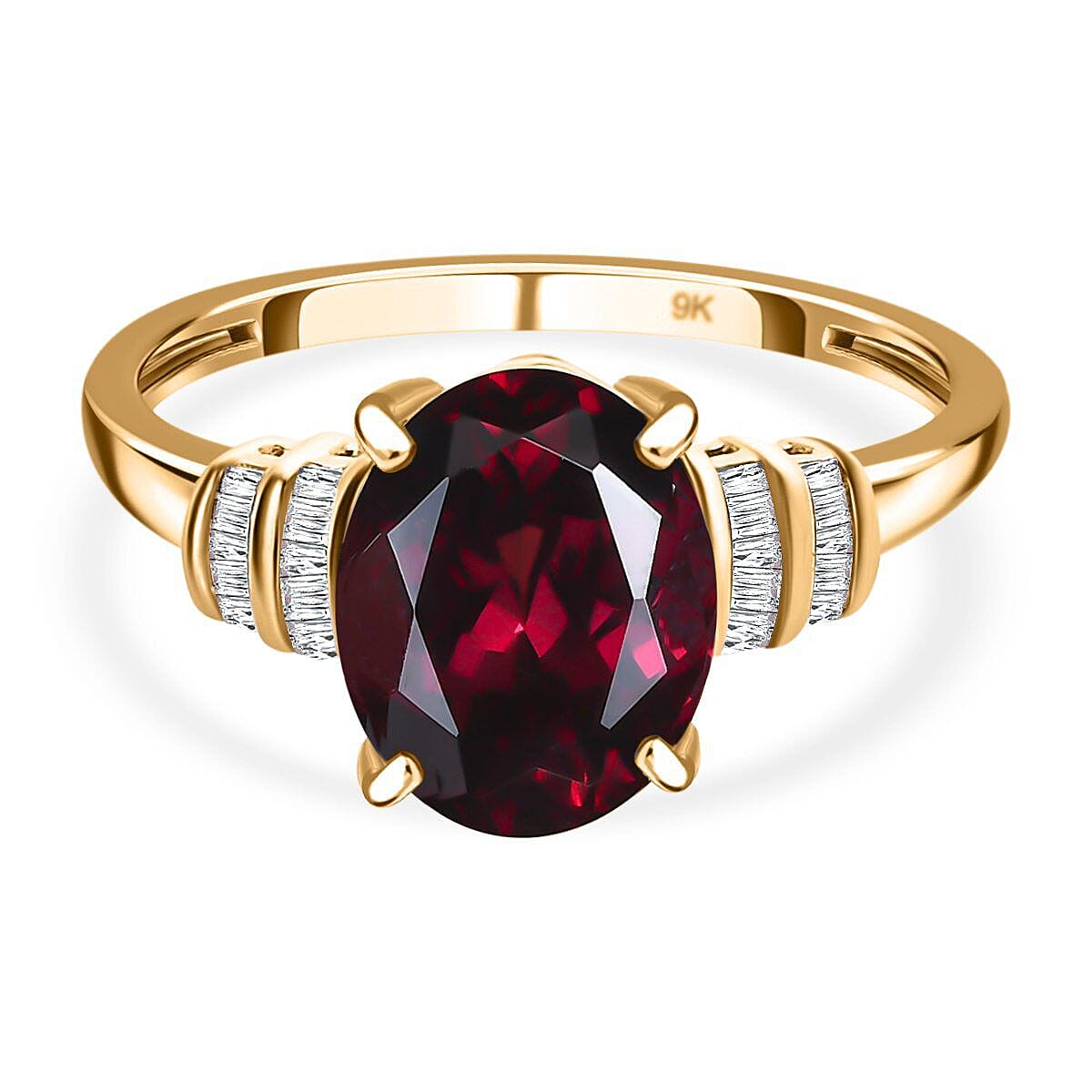 Monster Deal - 9K Yellow Gold Rhodolite Garnet and Diamond Ring 3.06 Ct