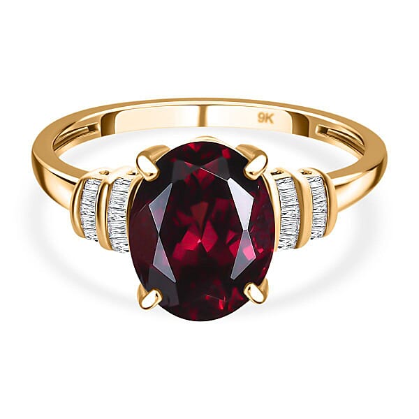 Monster Deal - 9K Yellow Gold Rhodolite Garnet and Diamond Ring 3.06 Ct ...