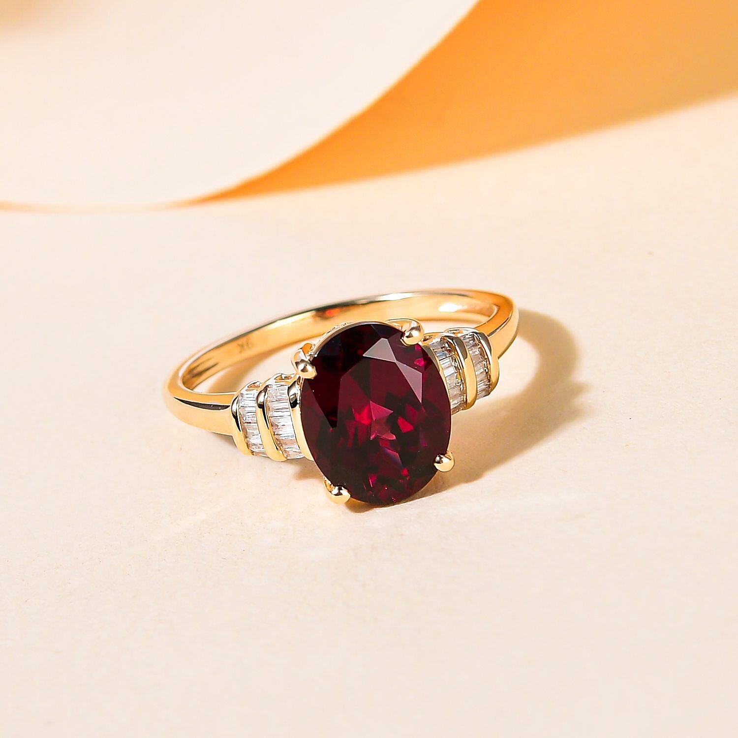 Monster Deal - 9K Yellow Gold Rhodolite Garnet and Diamond Ring 3.06 Ct