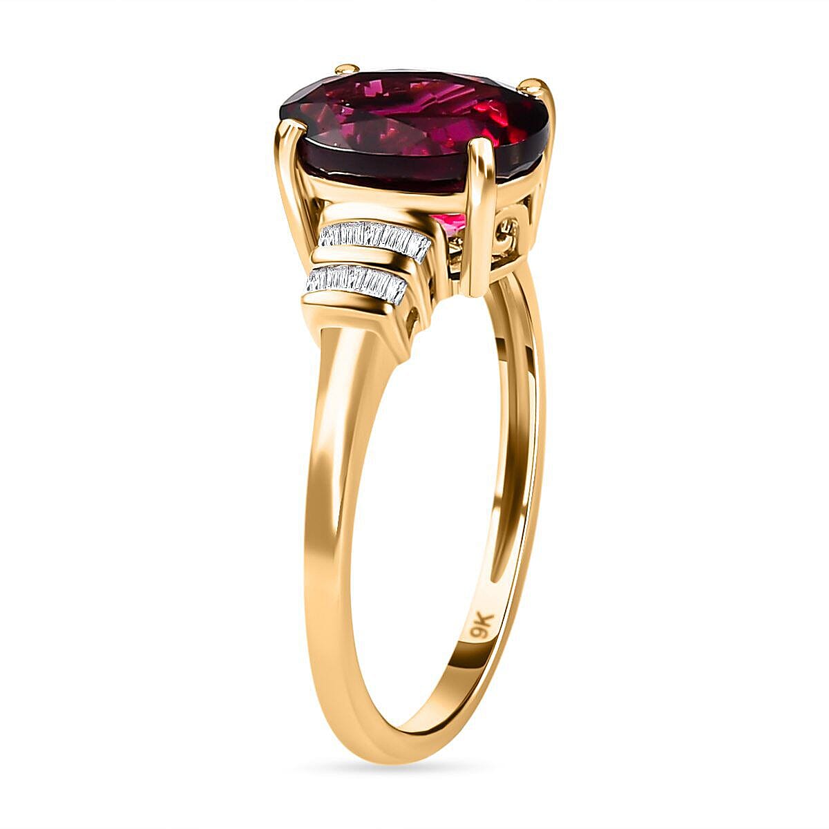 Monster Deal - 9K Yellow Gold Rhodolite Garnet and Diamond Ring 3.06 Ct