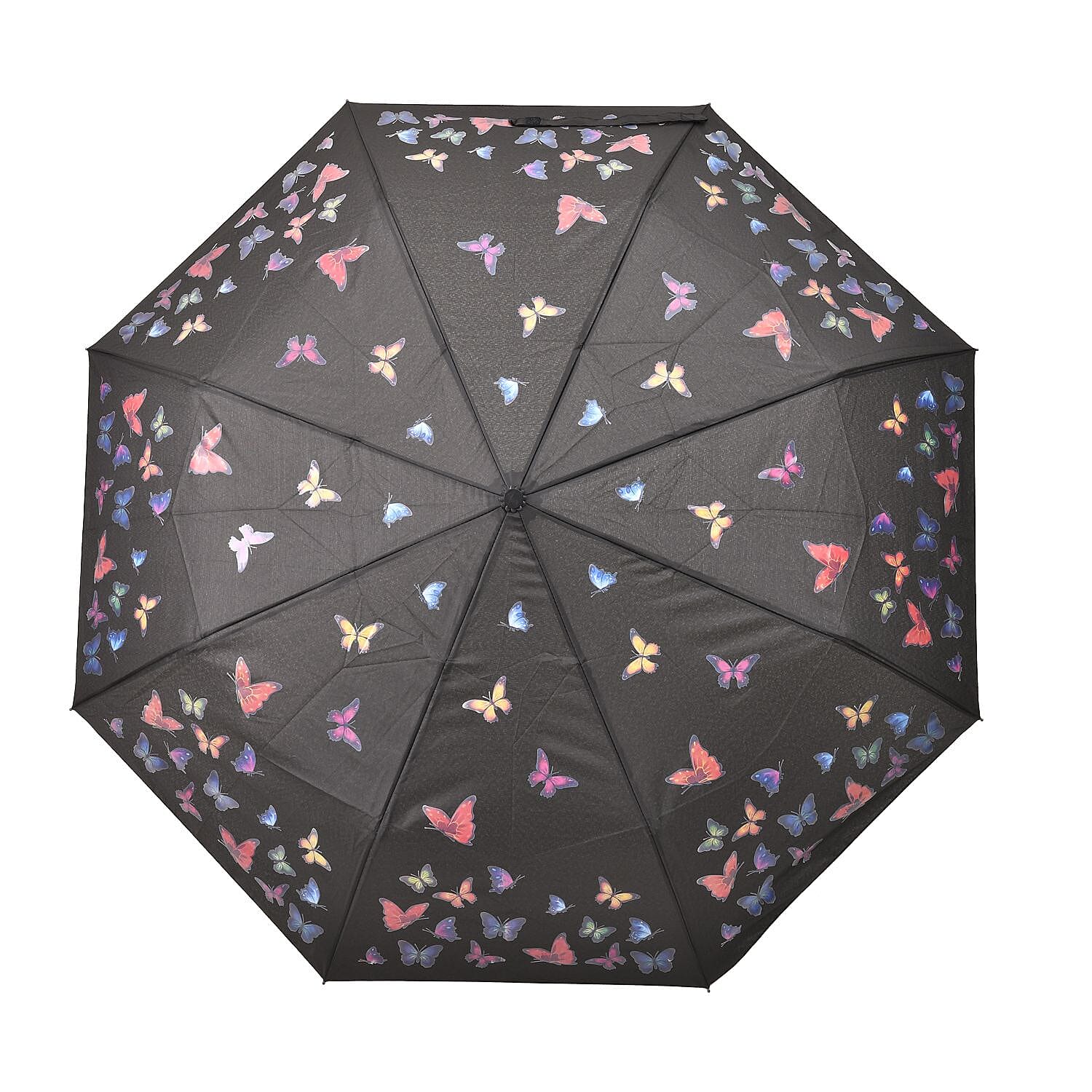Colour Changing Butterfly Pattern Auto Open & Close Umbrella - Black