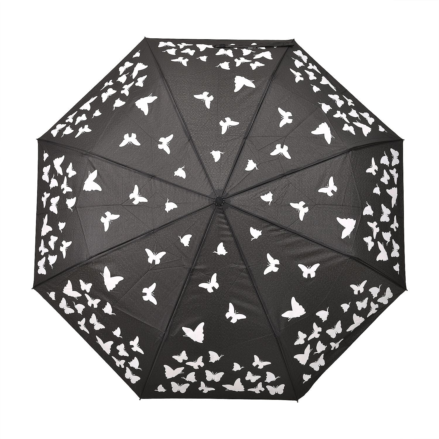 Colour Changing Butterfly Pattern Auto Open & Close Umbrella - Black