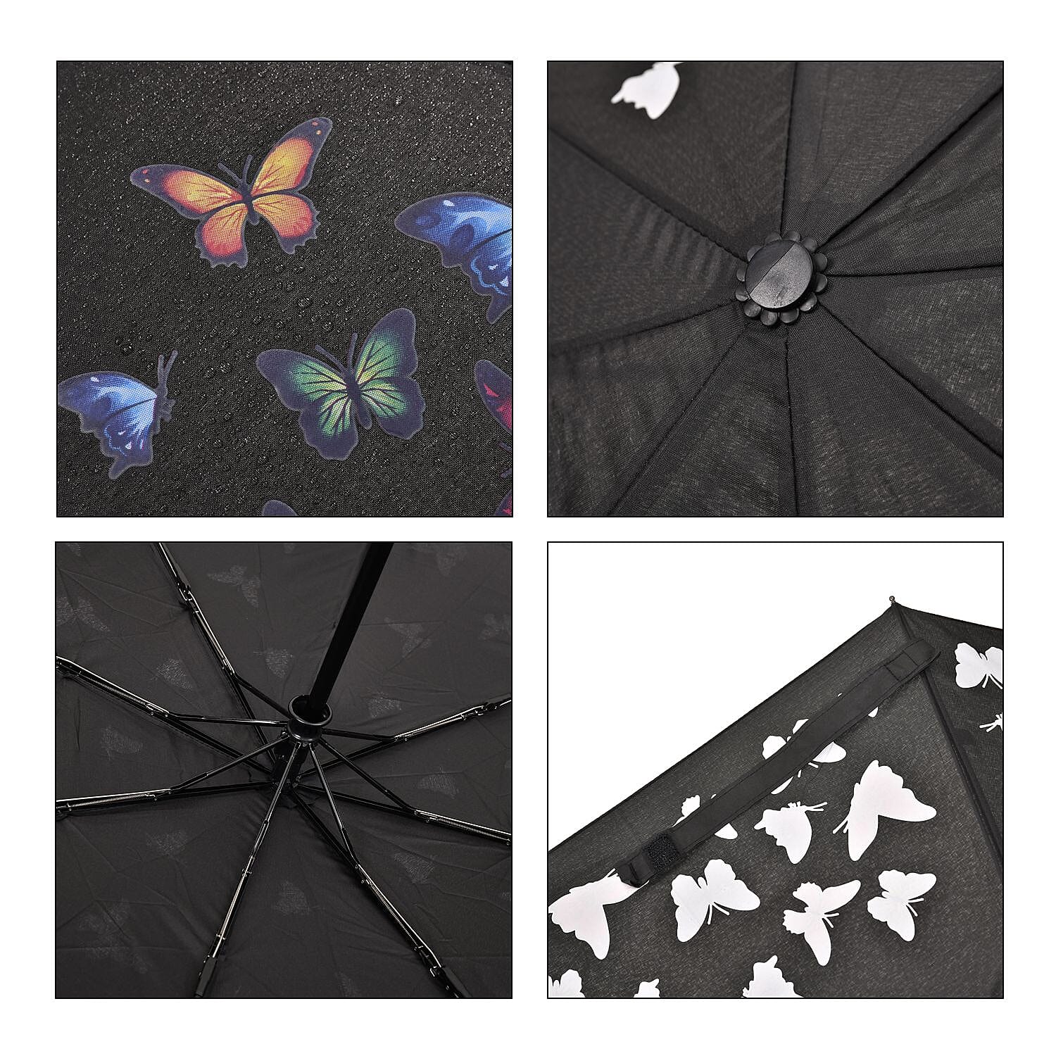 Colour Changing Butterfly Pattern Auto Open & Close Umbrella - Black