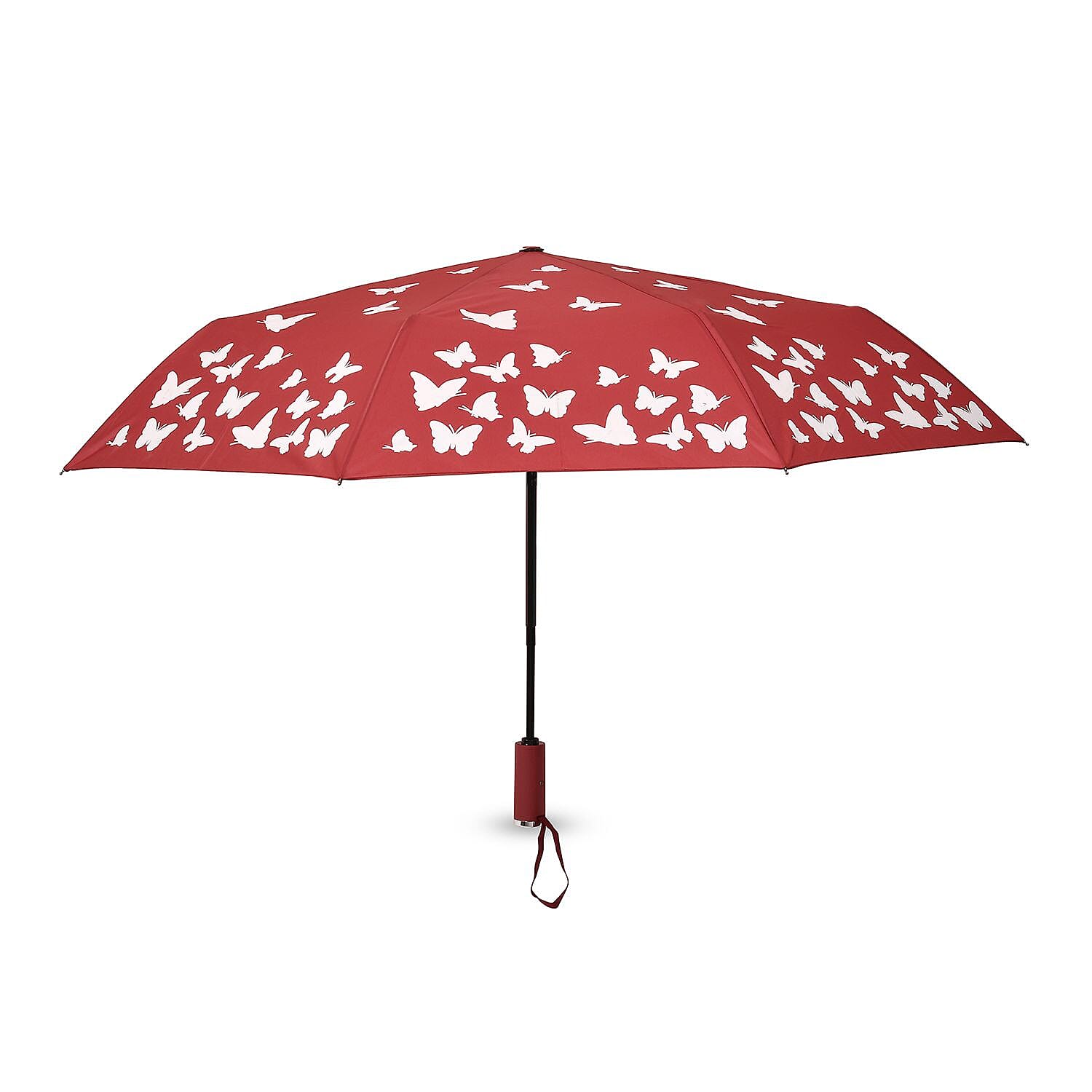 Colour Changing Butterfly Pattern Auto Open - Close Umbrella - Wine Red