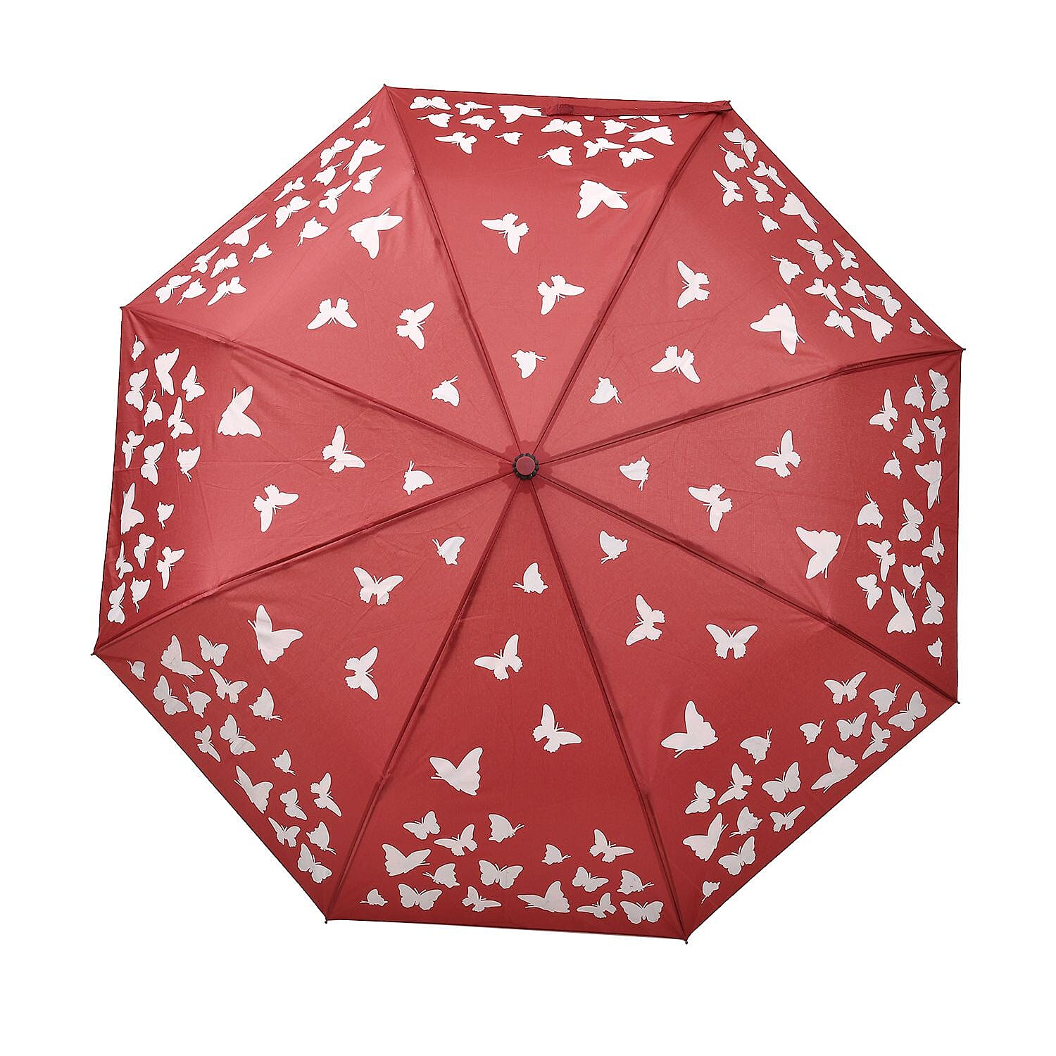 Colour Changing Butterfly Pattern Auto Open - Close Umbrella - Wine Red