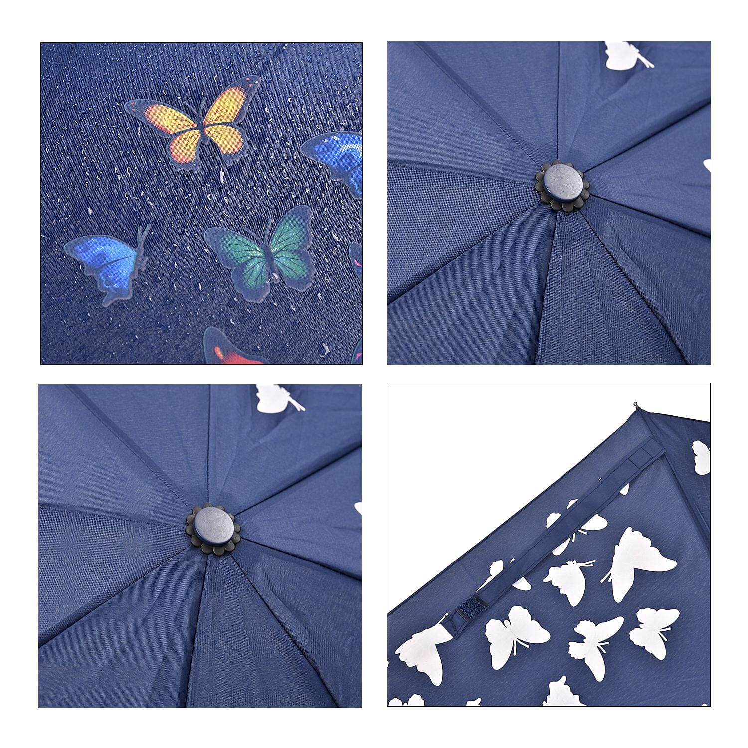 Colour Changing Butterfly Pattern Auto Open - Close Umbrella - Blue