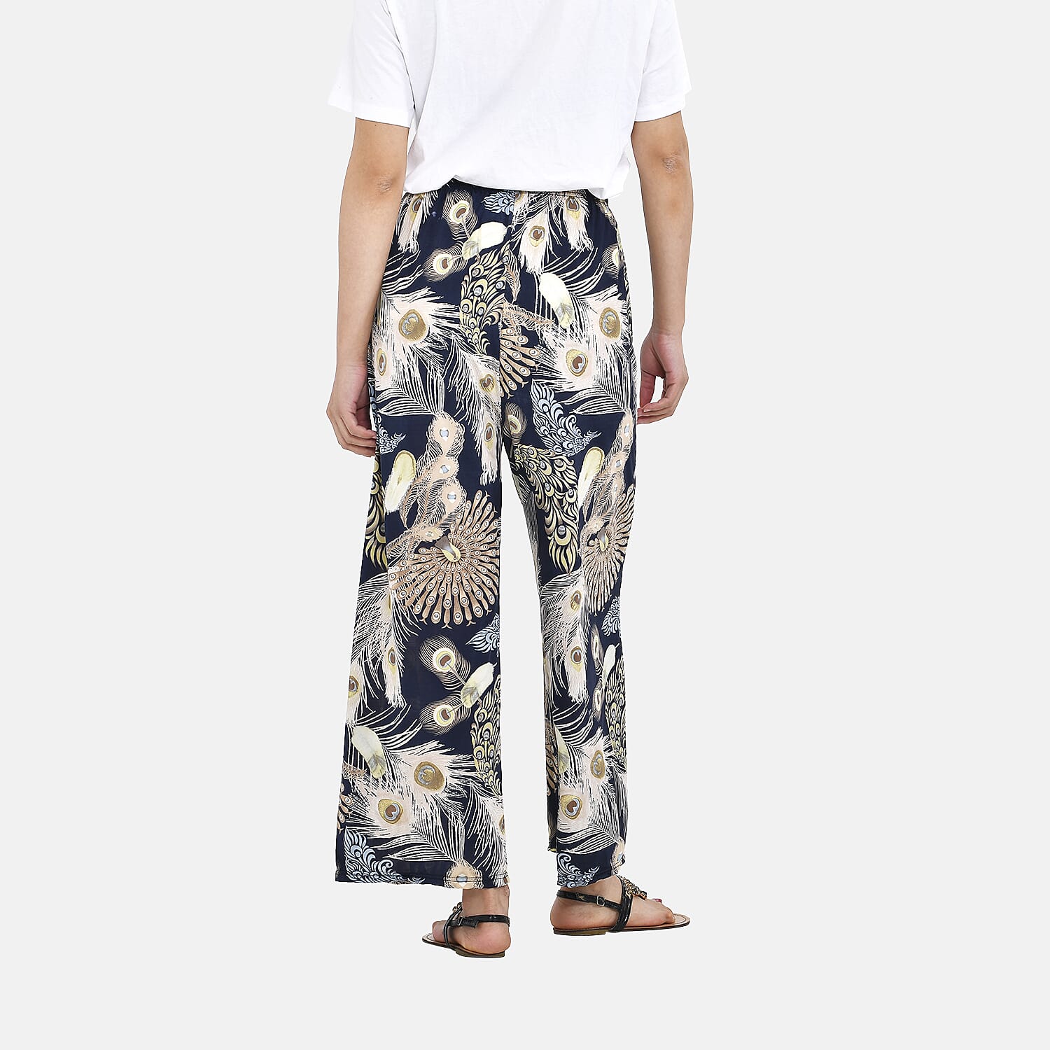OTO - Tamsy Peacock Feather Pattern Trousers (One Size, 8-18) - Multi