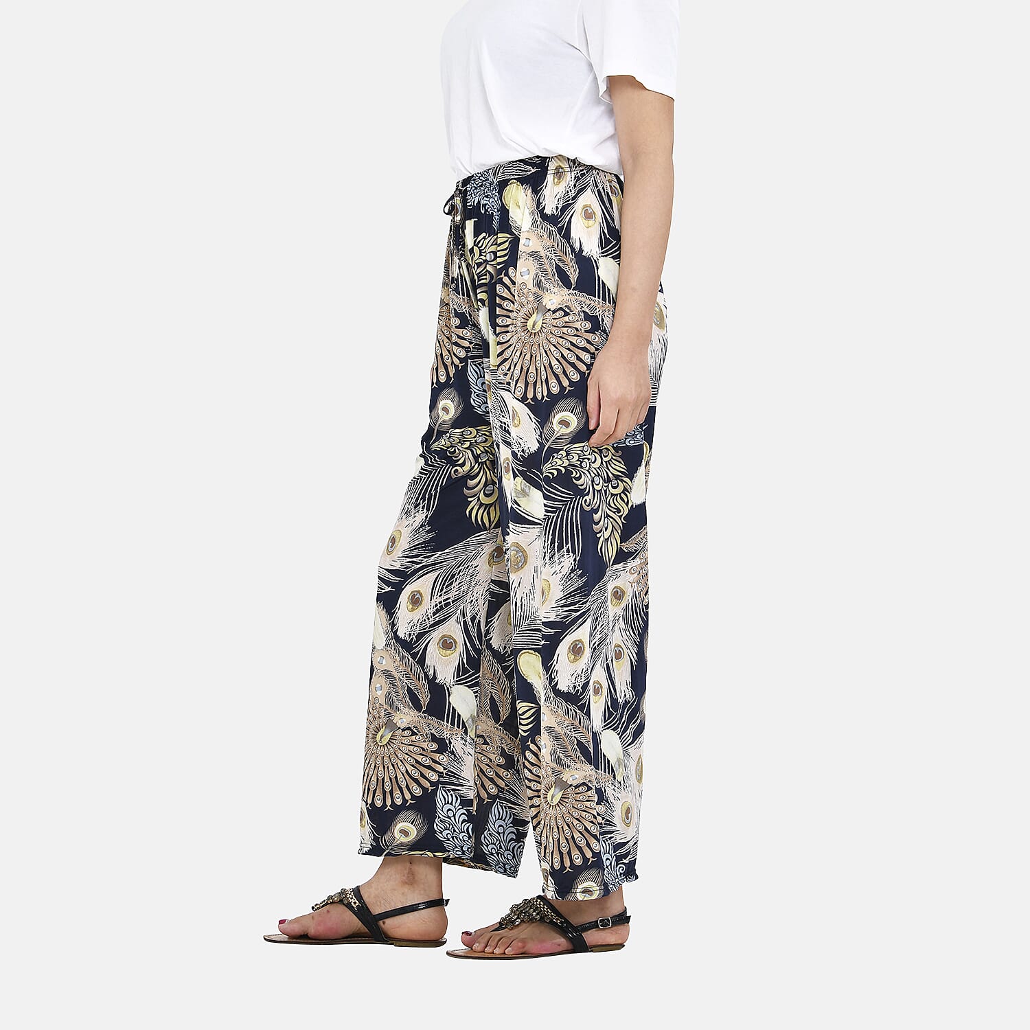 OTO - Tamsy Peacock Feather Pattern Trousers (One Size, 8-18) - Multi
