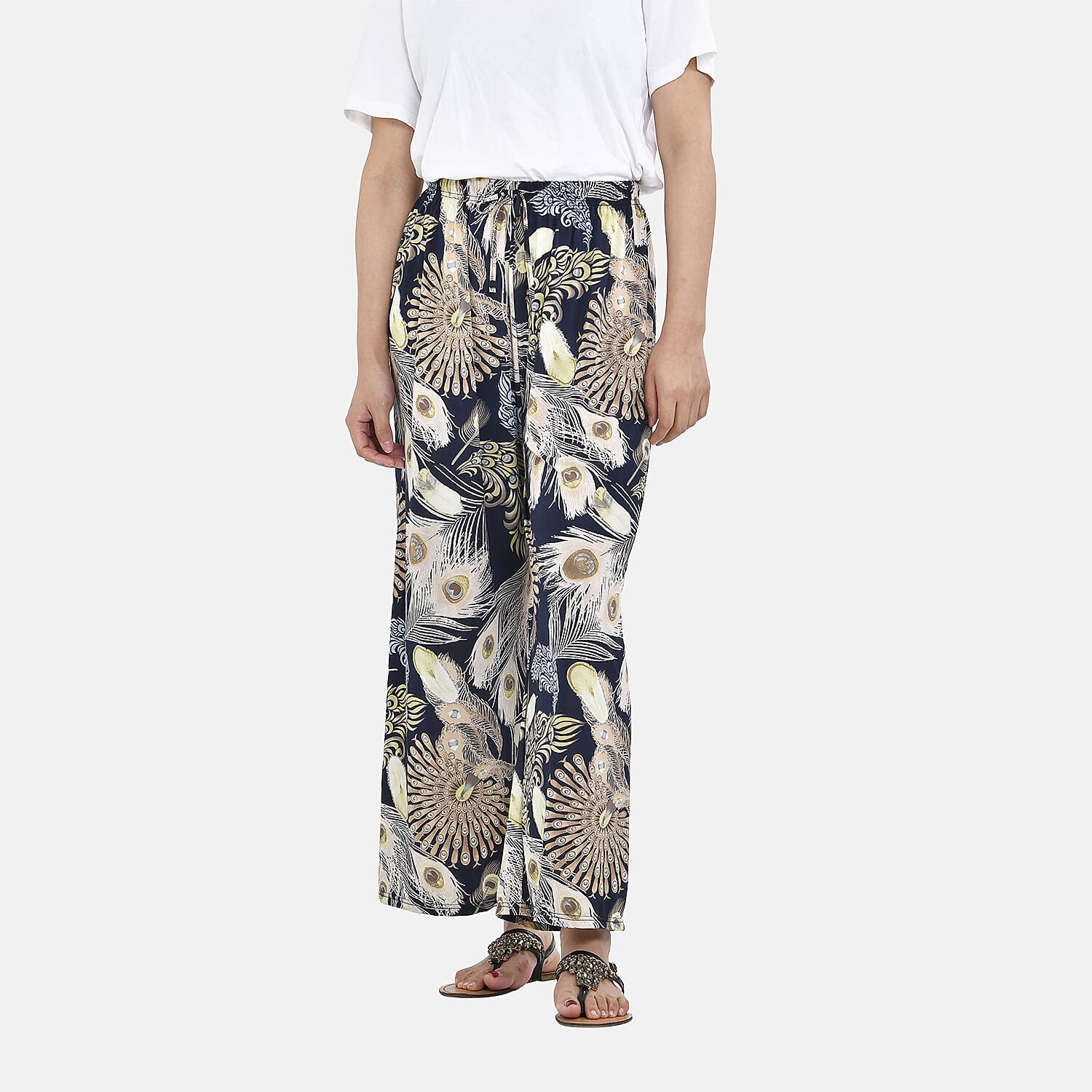 OTO - Tamsy Peacock Feather Pattern Trousers (One Size, 8-18) - Multi