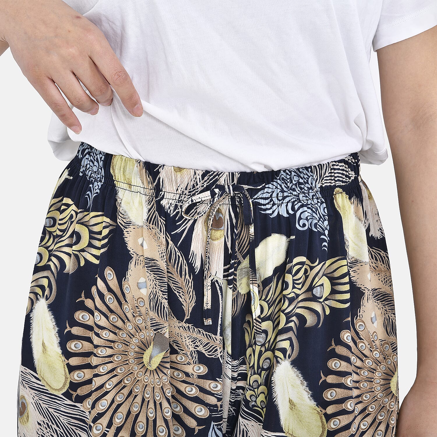 OTO - Tamsy Peacock Feather Pattern Trousers (One Size, 8-18) - Multi