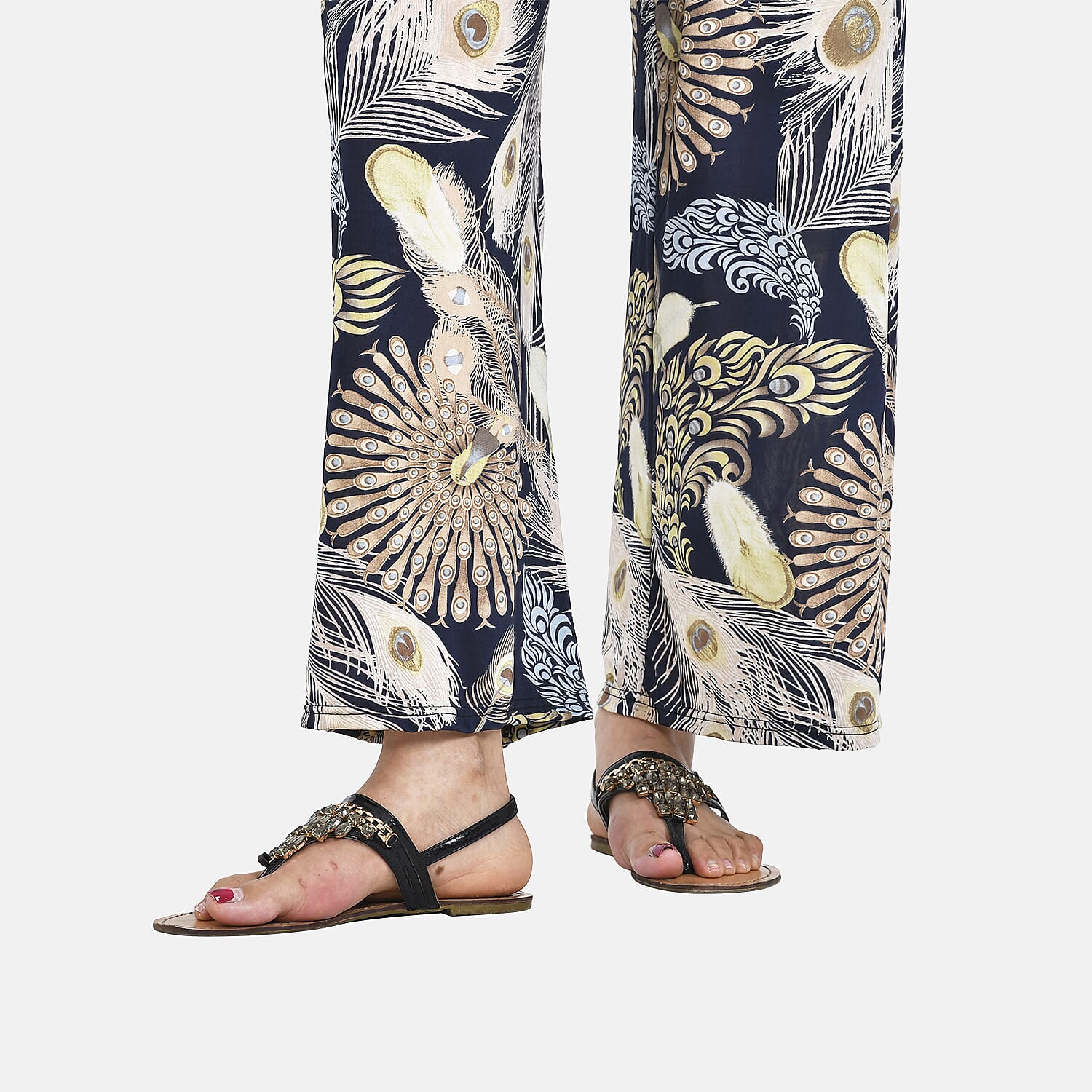 OTO - Tamsy Peacock Feather Pattern Trousers (One Size, 8-18) - Multi