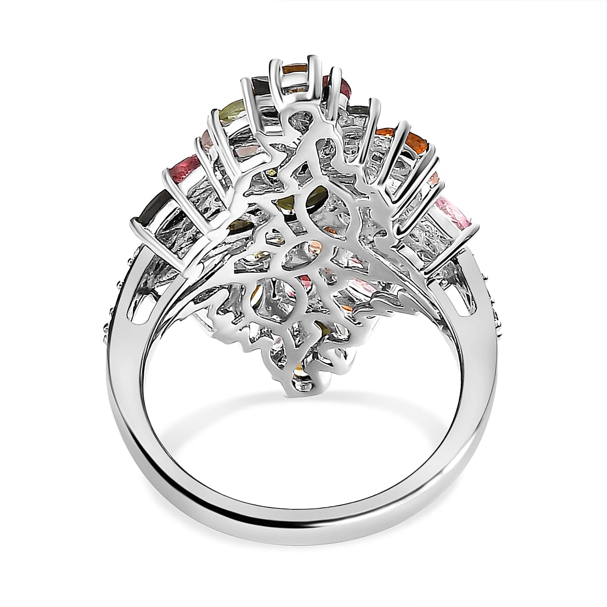 Multi-Tourmaline and Natural Zircon Ring in Platinum Overlay Sterling Silver 5.39 Ct, Silver Wt. 7.25 Gms Multi-Tourmaline and Natural Zircon Ring in Platinum Overlay Sterling Silver 5.39 Ct, Silver Wt. 7.25 Gms