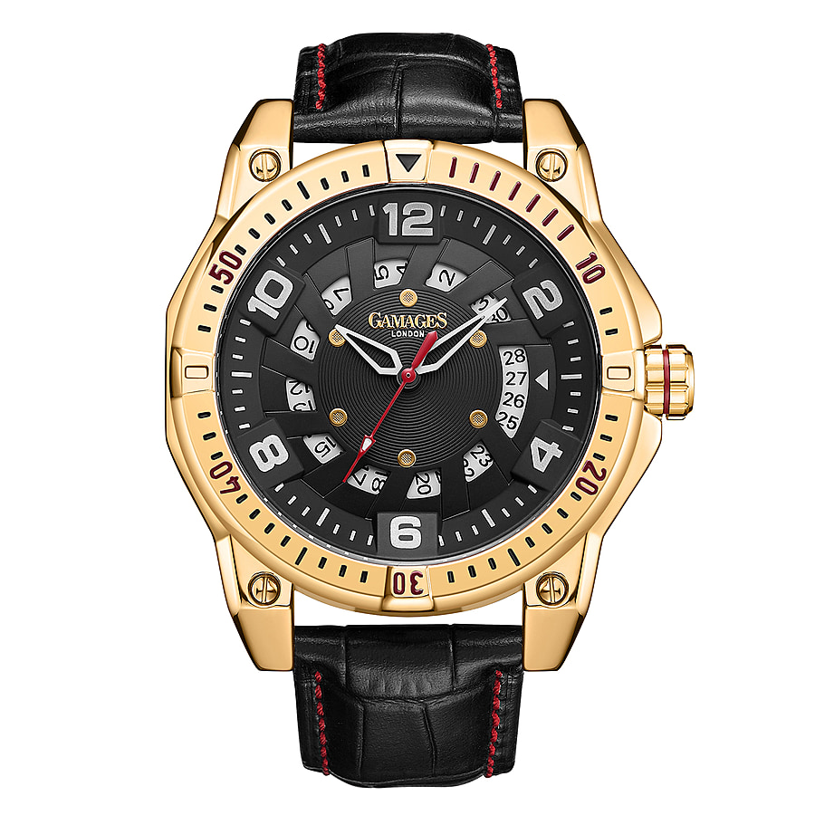 GAMAGES OF LONDON Limited Edition Hand Assembled Adventurer Automatic Movement Black Dial Water Resistant Watch with Black Leather Strap