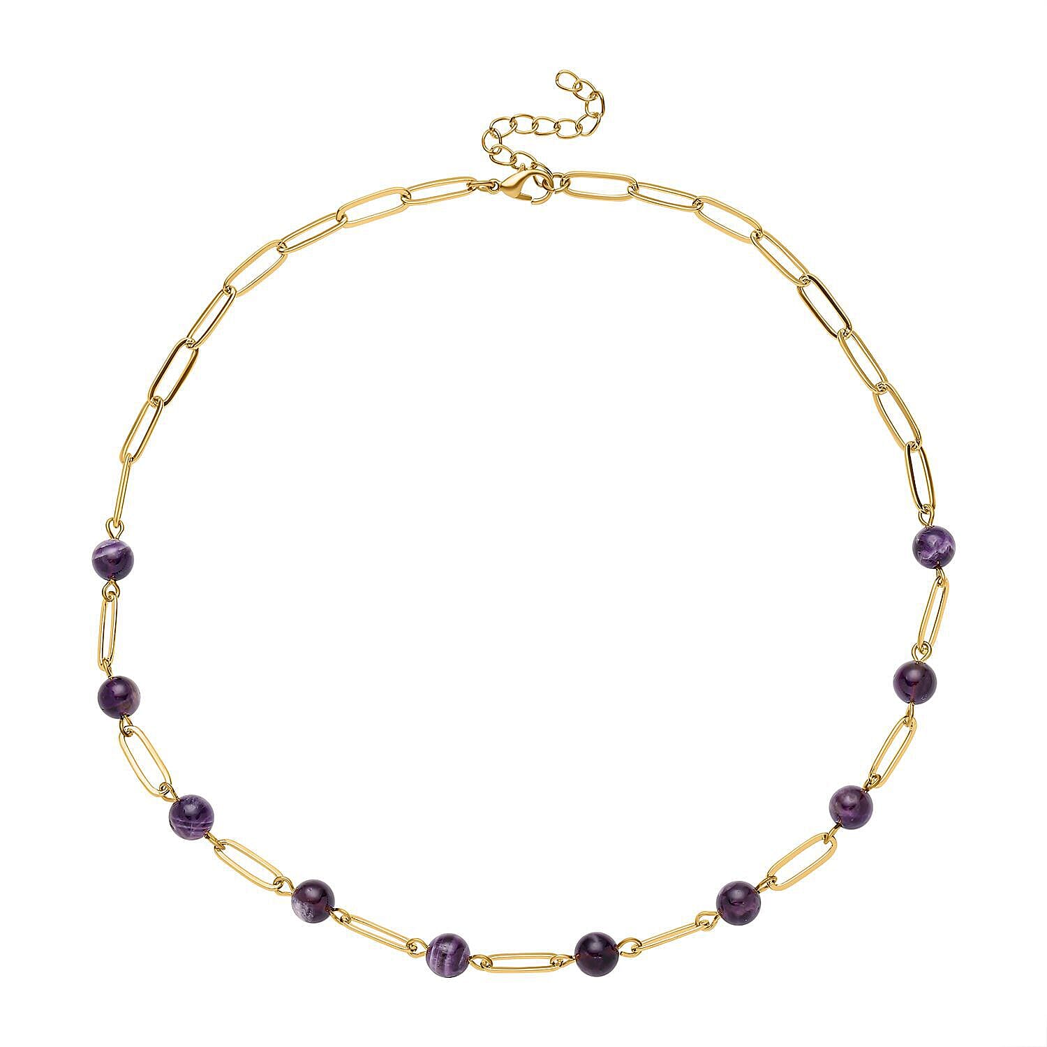 Amethyst Paperclip Necklace (Size 20) in Yellow Gold Tone