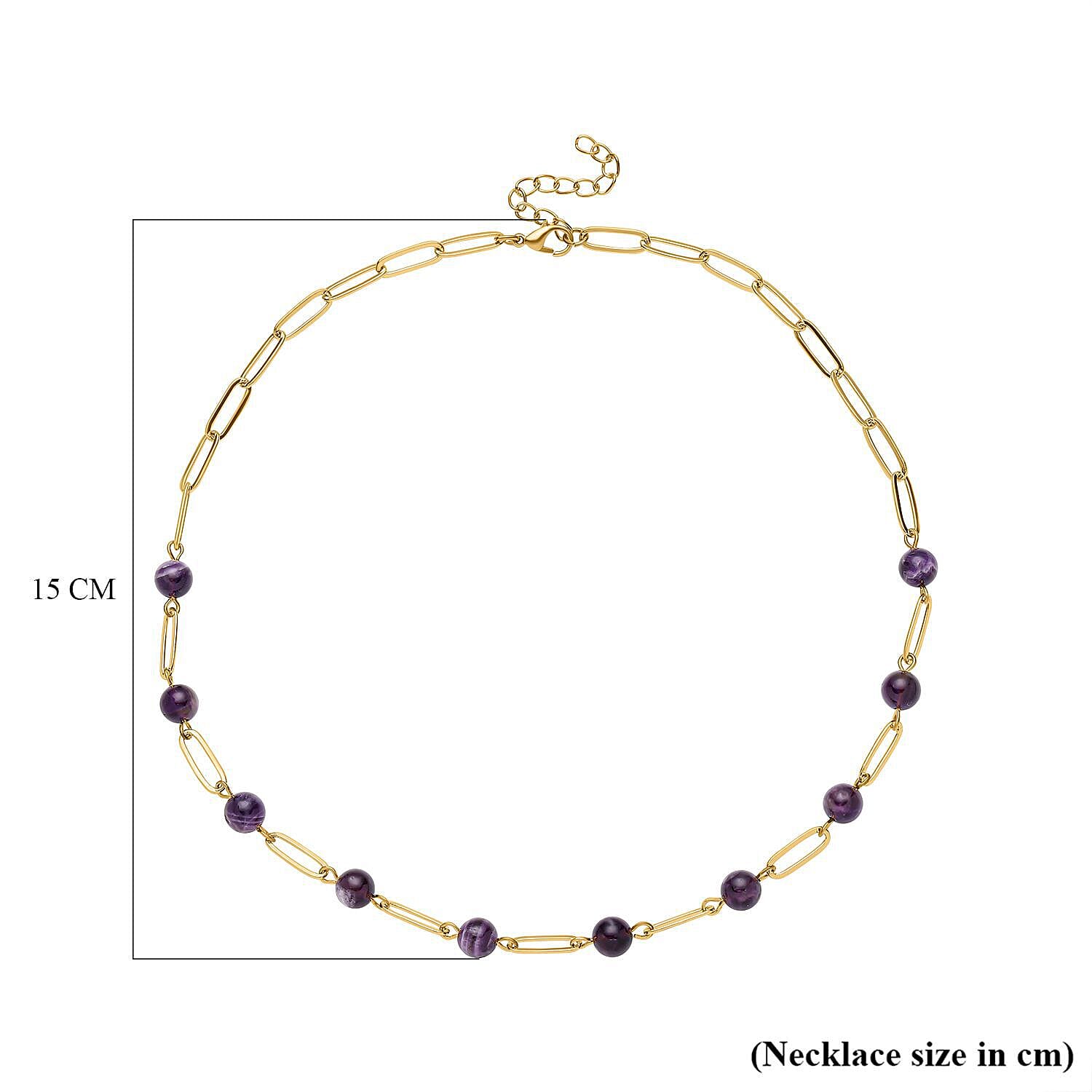 Amethyst Paperclip Necklace (Size 20) in Yellow Gold Tone