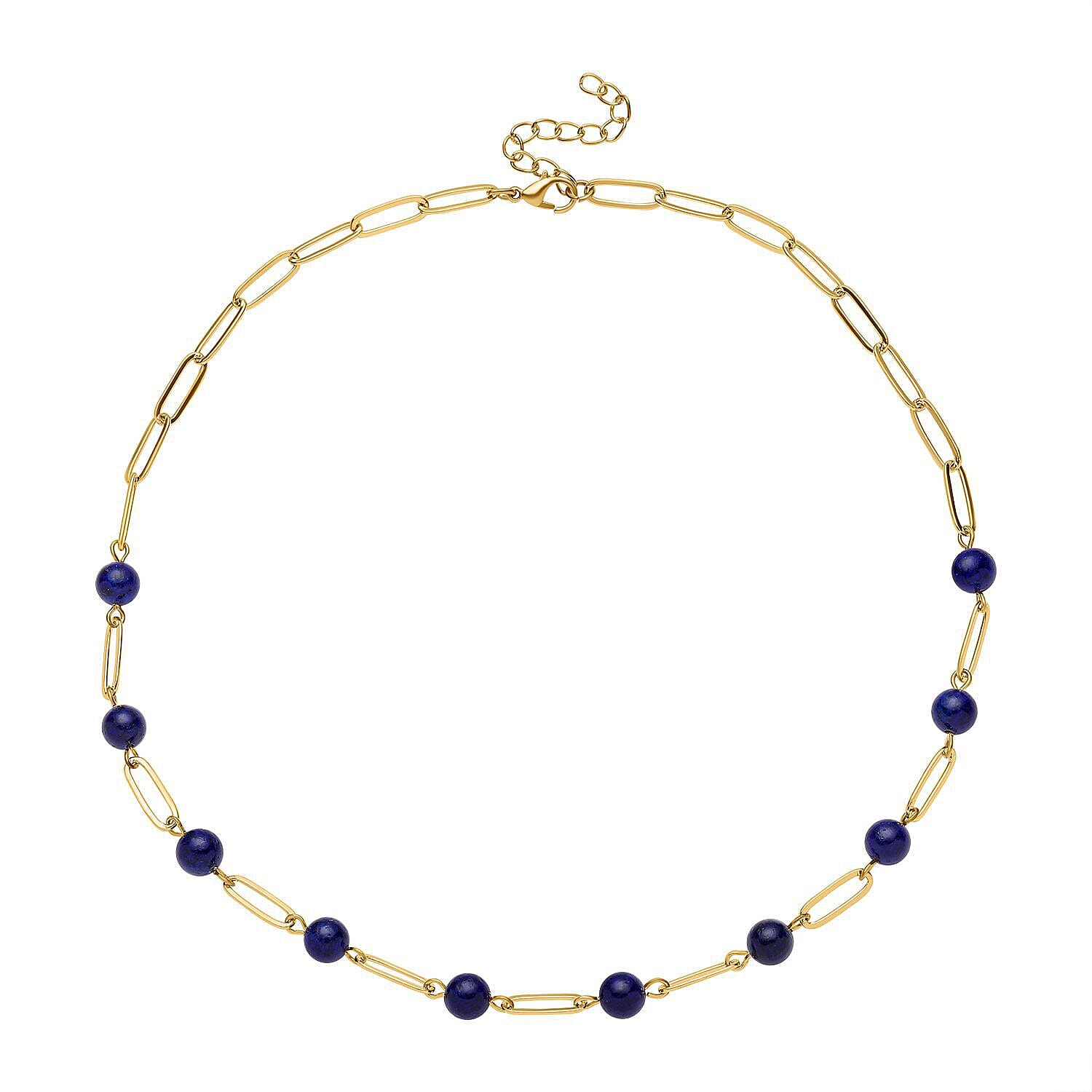 Lapis Lazuli Paperclip Necklace (Size -18 with 2 Inch Extender) in Yellow Gold Tone 47.0 Ct