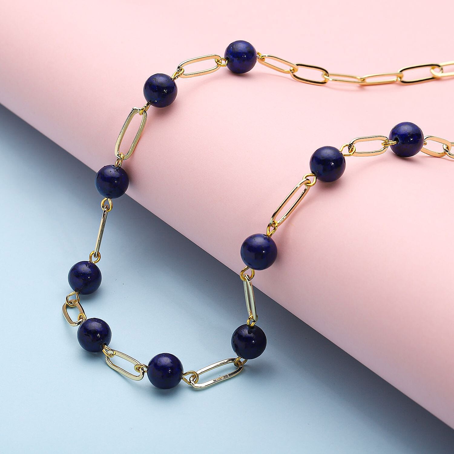 Lapis Lazuli Paperclip Necklace (Size -18 with 2 Inch Extender) in Yellow Gold Tone 47.0 Ct