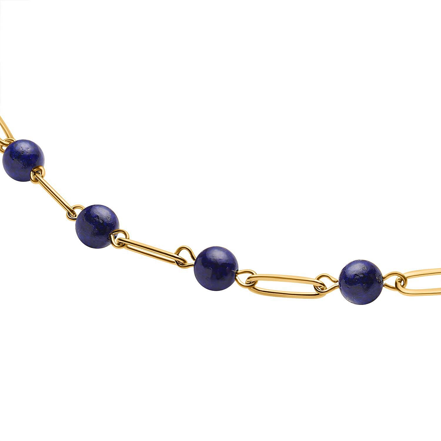 Lapis Lazuli Paperclip Necklace (Size -18 with 2 Inch Extender) in Yellow Gold Tone 47.0 Ct