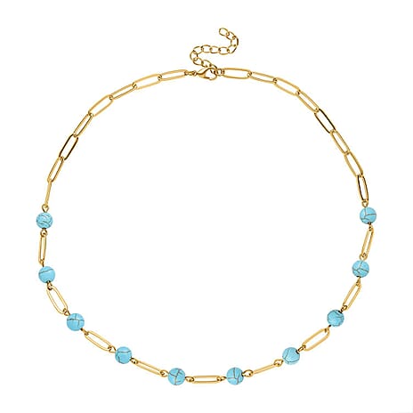 Blue Howlite Paperclip Necklace (Size 18 with 2 Inch Extender) in Yellow Gold Tone 33.0 Ct