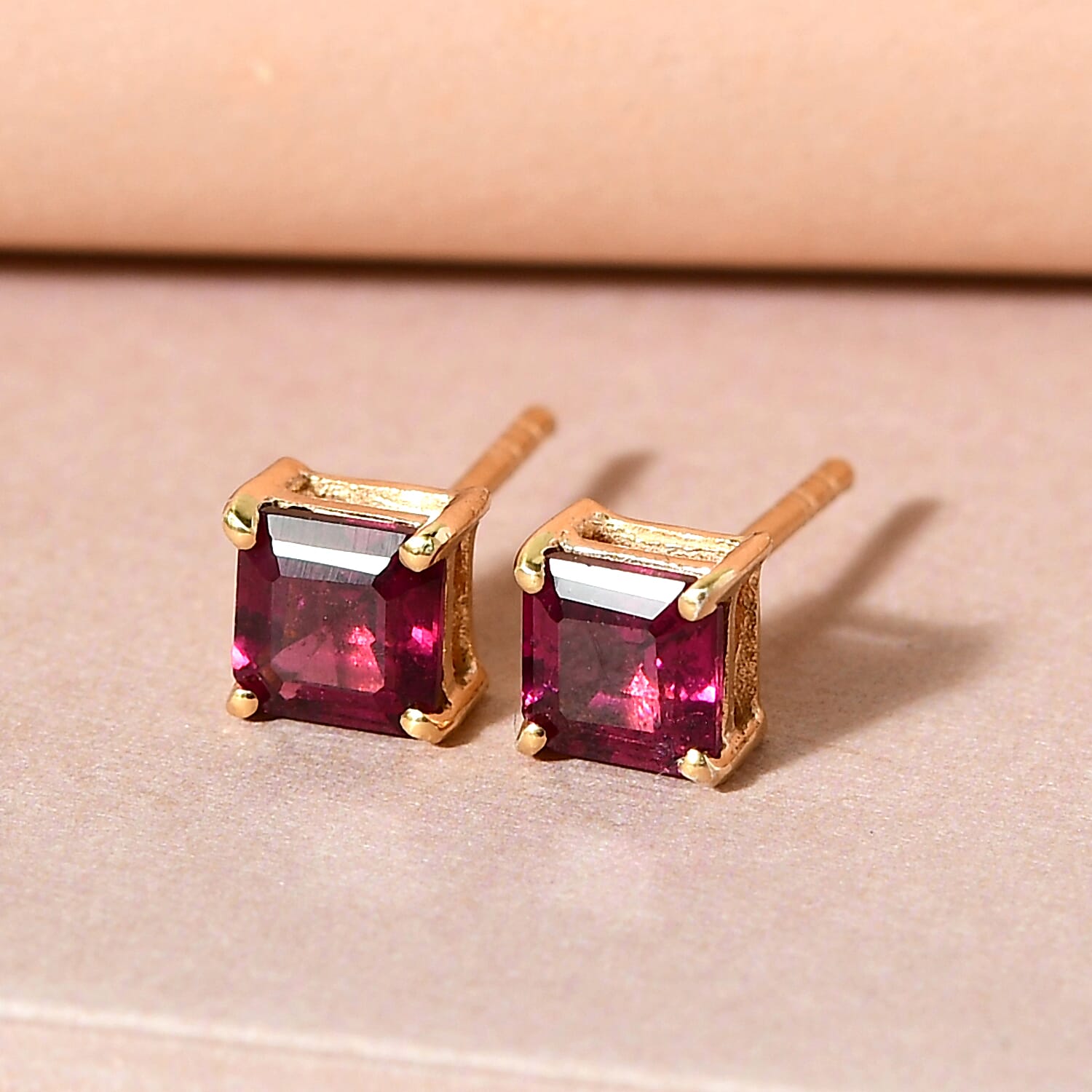 Rhodolite Garnet Stud Earrings (with Push BacK) in 14K Gold Overlay Sterling Silver 1.50 Ct.