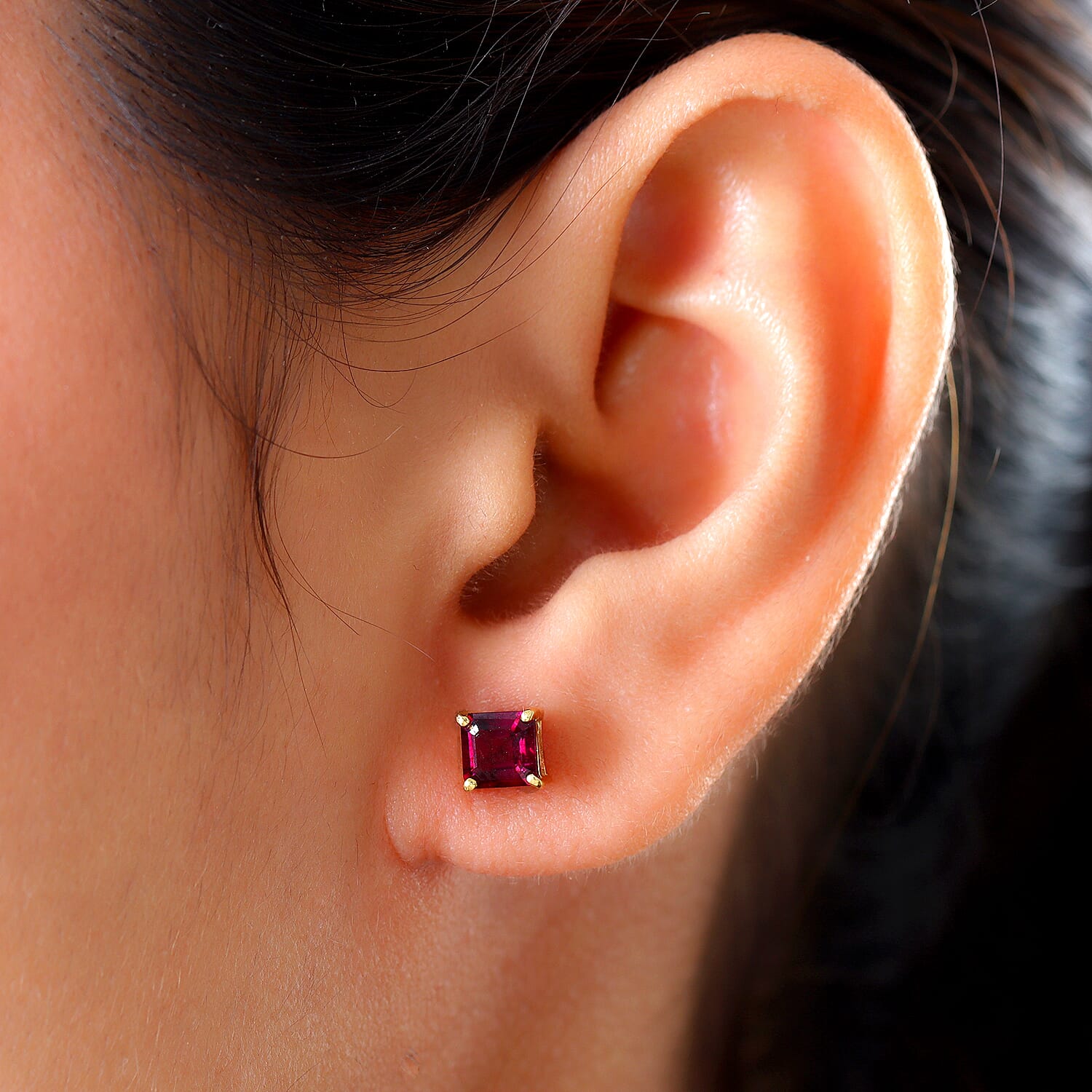 Rhodolite Garnet Stud Earrings (with Push BacK) in 14K Gold Overlay Sterling Silver 1.50 Ct.