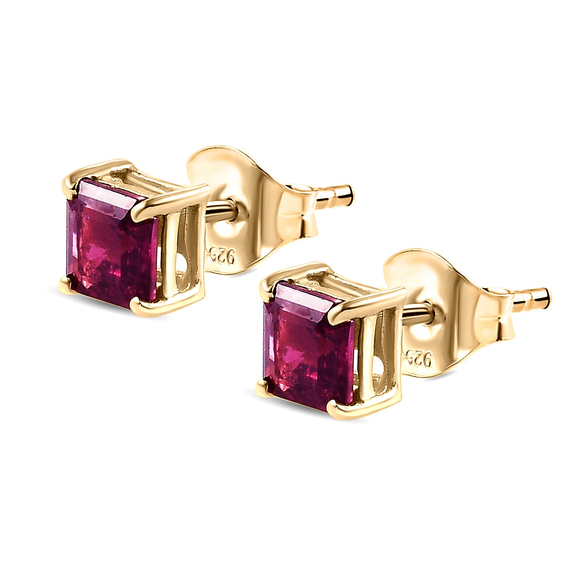 Rhodolite Garnet Stud Earrings (with Push BacK) in 14K Gold Overlay Sterling Silver 1.50 Ct.