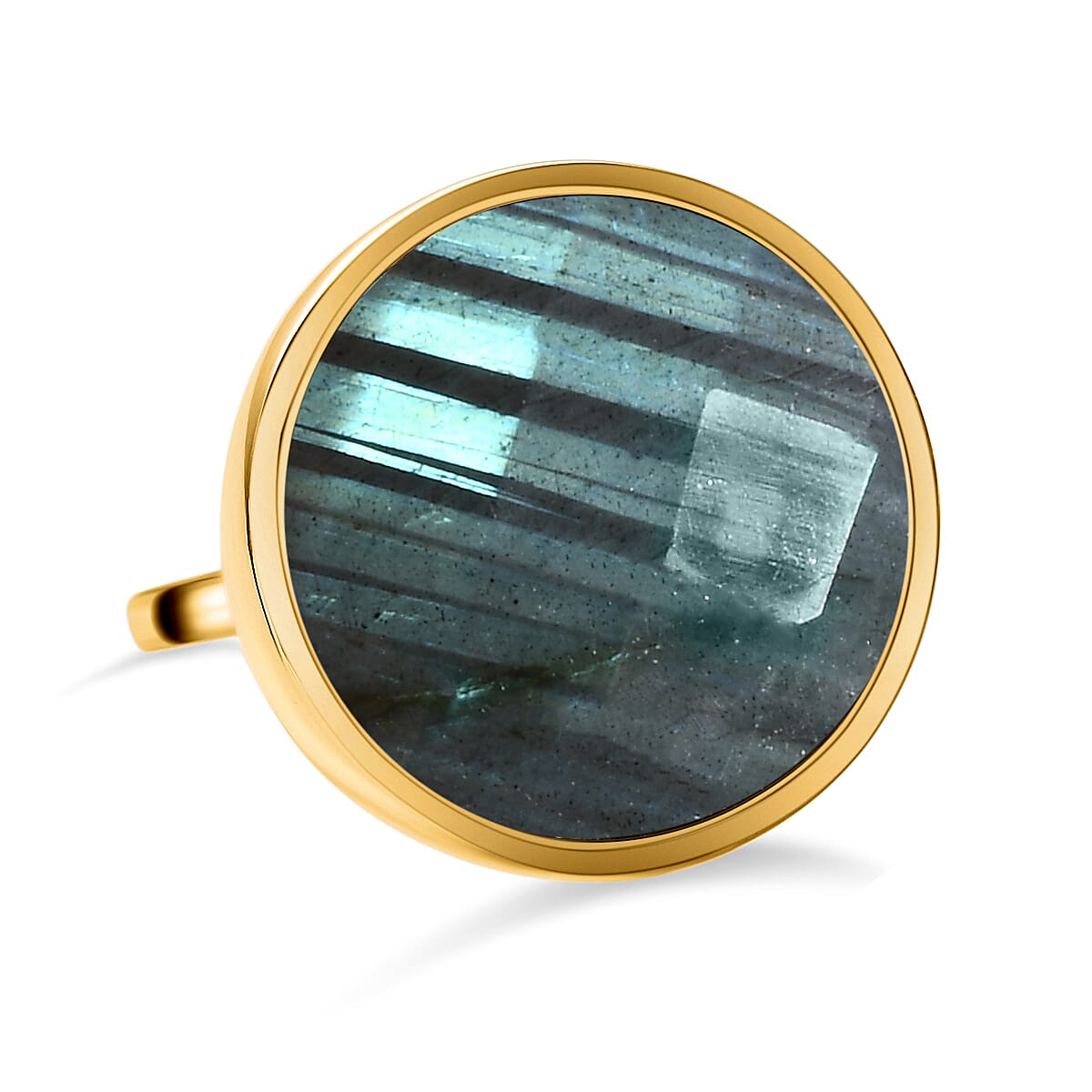 Labradorite Solitaire Ring in Vermeil Yellow Gold Overlay Sterling Silver 20.40 Ct.