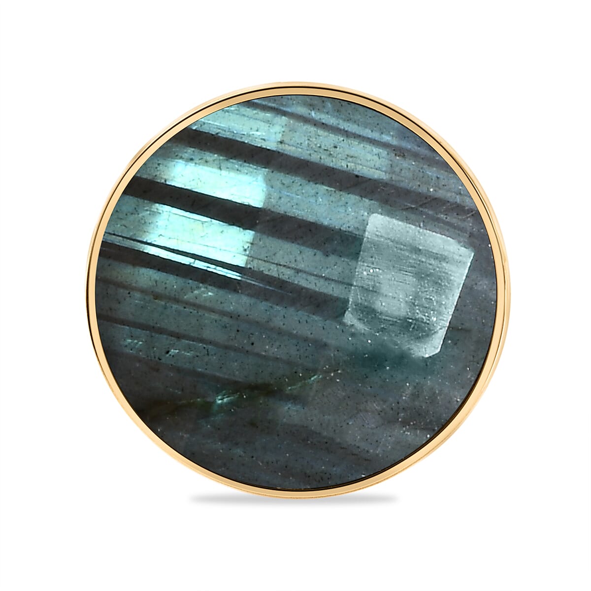 Labradorite Solitaire Ring in Vermeil Yellow Gold Overlay Sterling Silver 20.40 Ct.