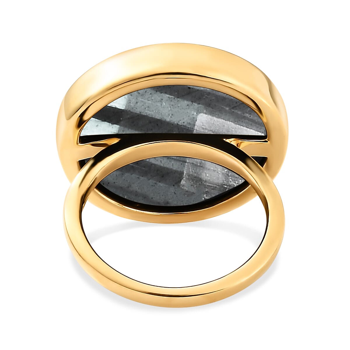 Labradorite Solitaire Ring in Vermeil Yellow Gold Overlay Sterling Silver 20.40 Ct.