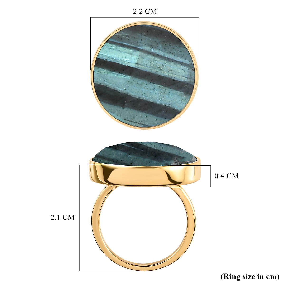 Labradorite Solitaire Ring in Vermeil Yellow Gold Overlay Sterling Silver 20.40 Ct.