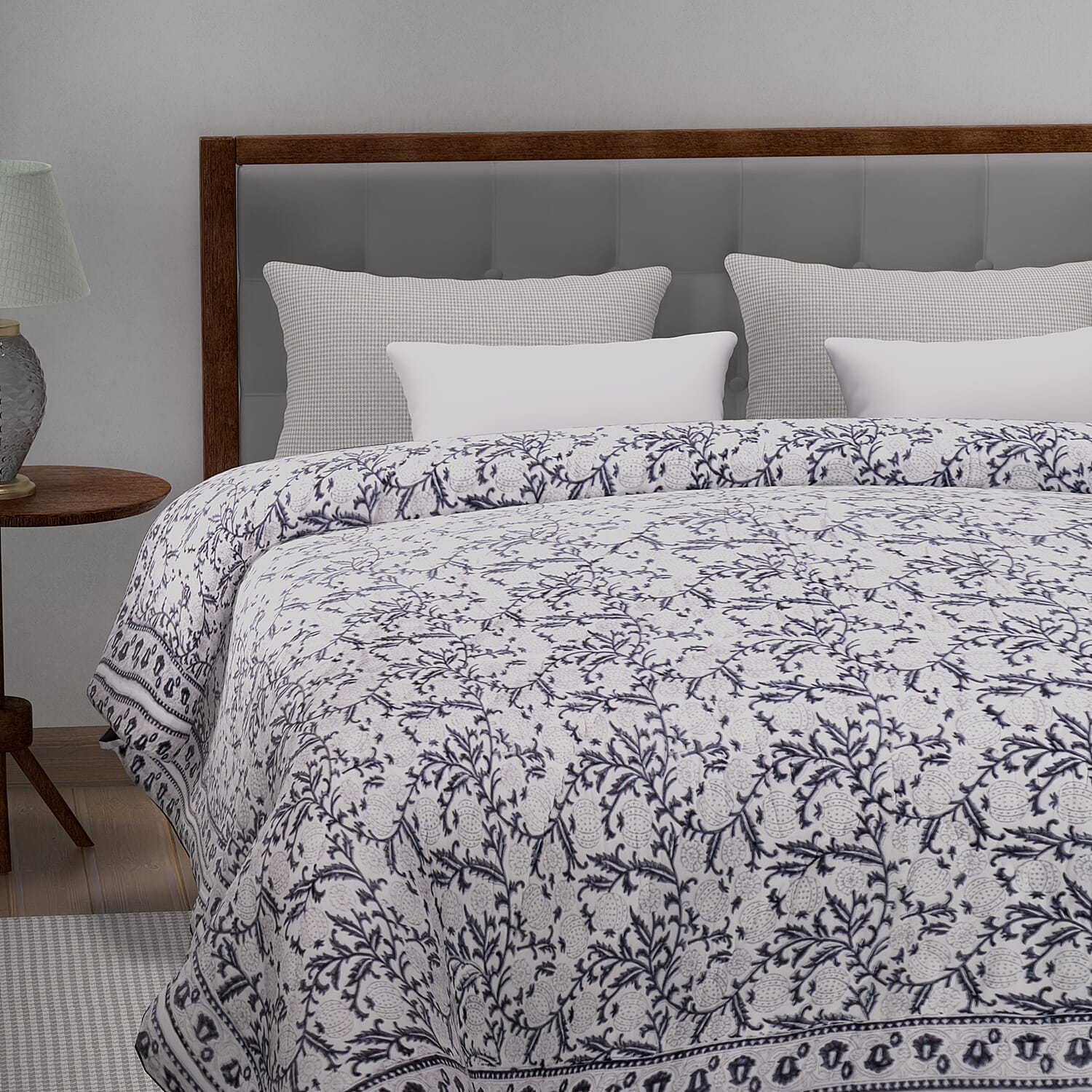 Super Find - Sunday Child - Block Printed Cotton Voile Hand Stitched Quilt - Grey