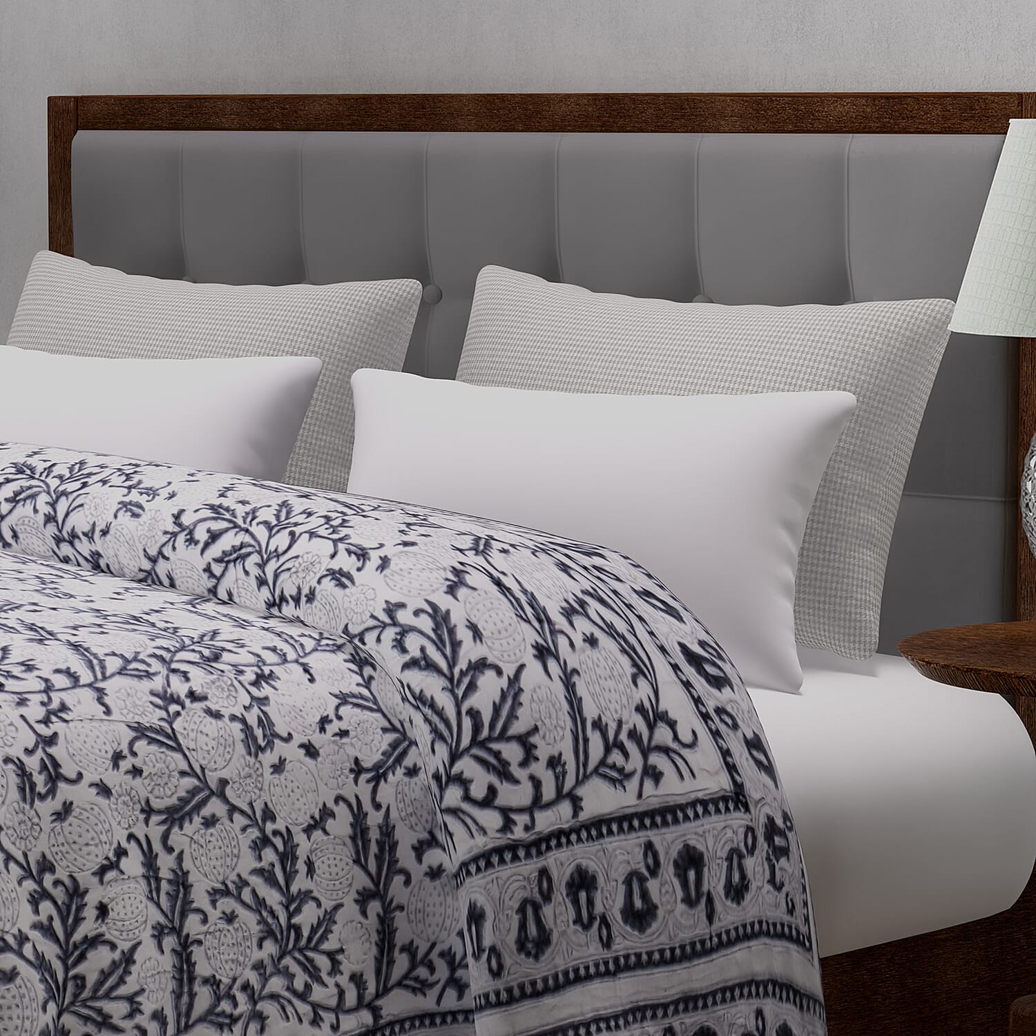 Super Find - Sunday Child - Block Printed Cotton Voile Hand Stitched Quilt - Grey