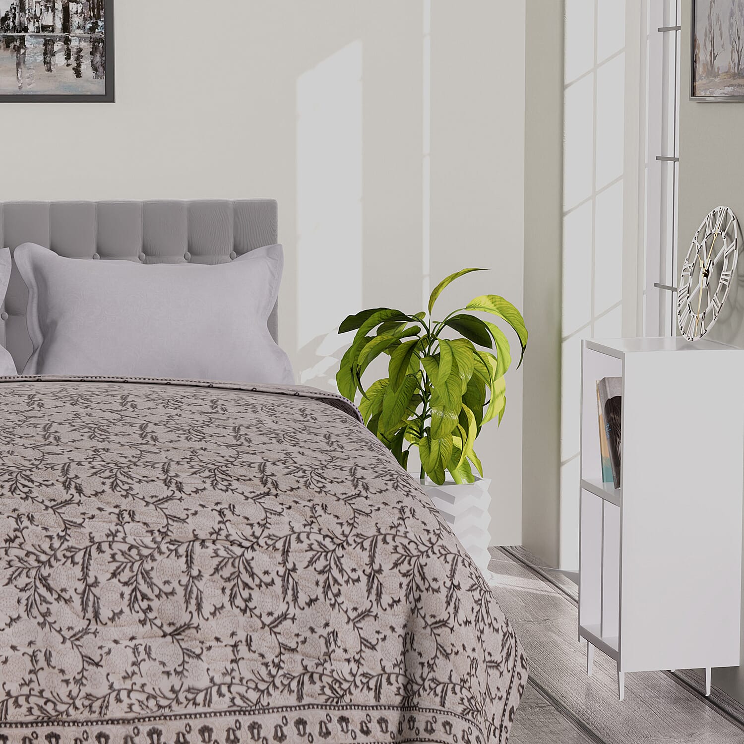 Super Find - Sunday Child - Block Printed Cotton Voile Hand Stitched Quilt - Grey