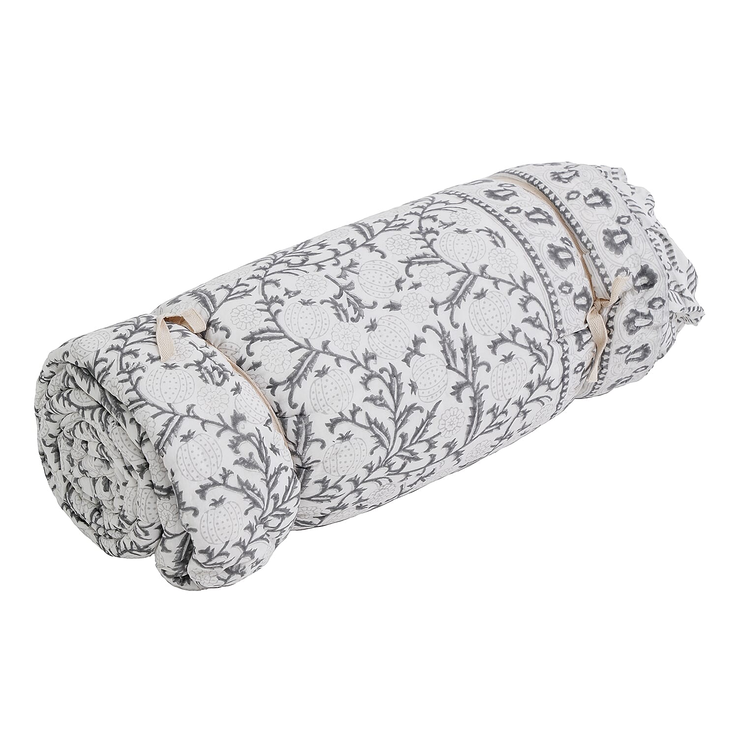 Super Find - Sunday Child - Block Printed Cotton Voile Hand Stitched Quilt - Grey