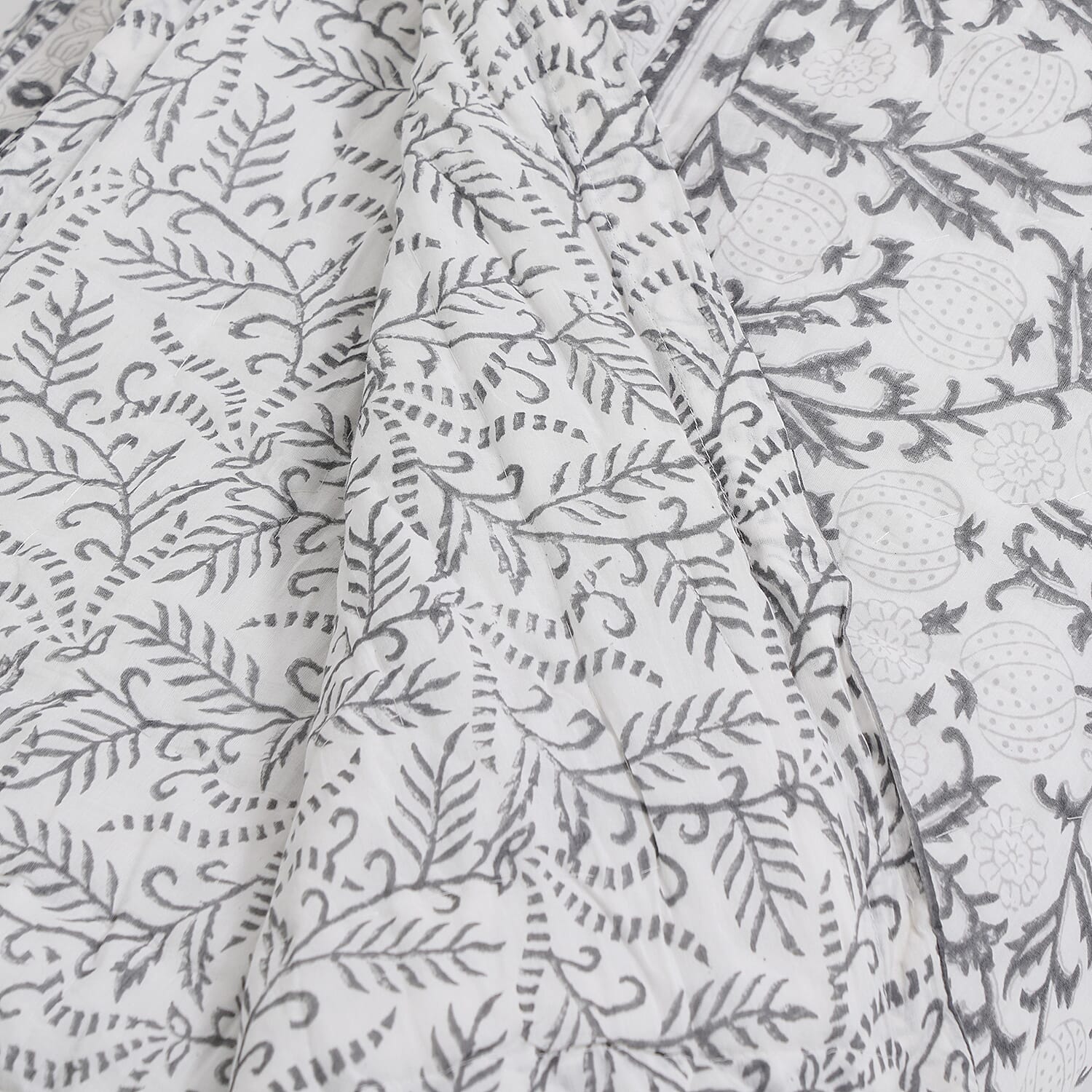 Super Find - Sunday Child - Block Printed Cotton Voile Hand Stitched Quilt - Grey