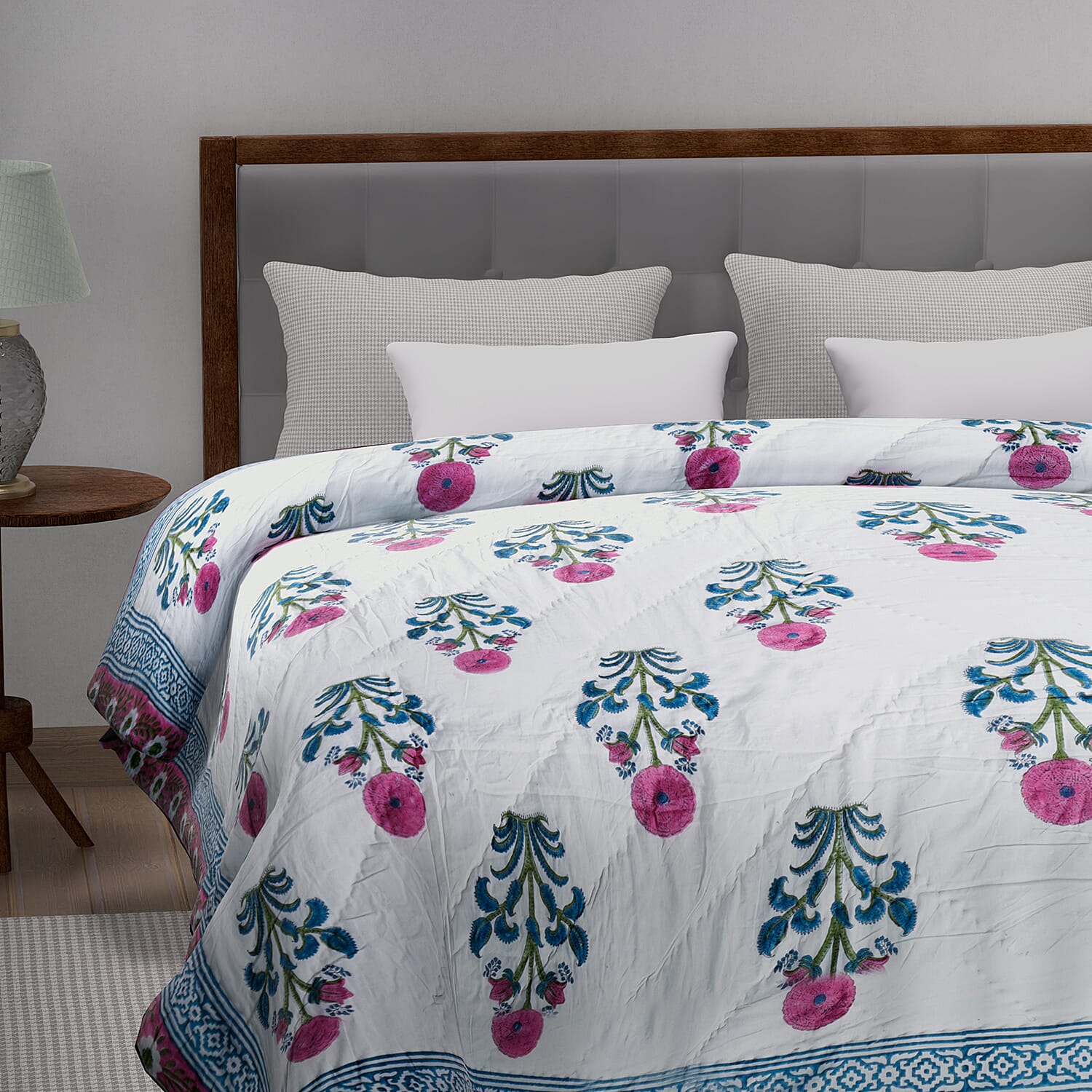 Super Find - Sunday Child - Block Printed Cotton Voile Hand Stitched Quilt - Grey