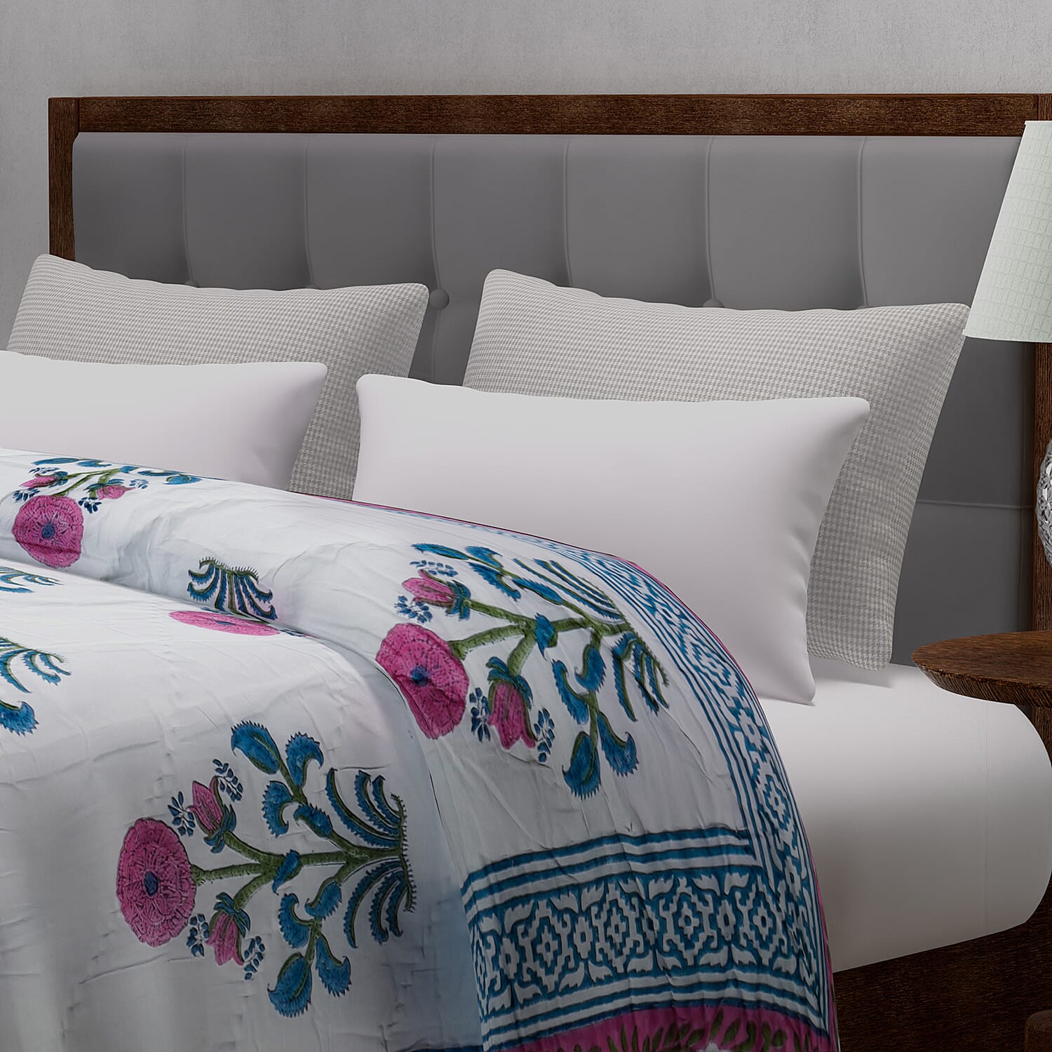 Super Find - Sunday Child - Block Printed Cotton Voile Hand Stitched Quilt - Grey