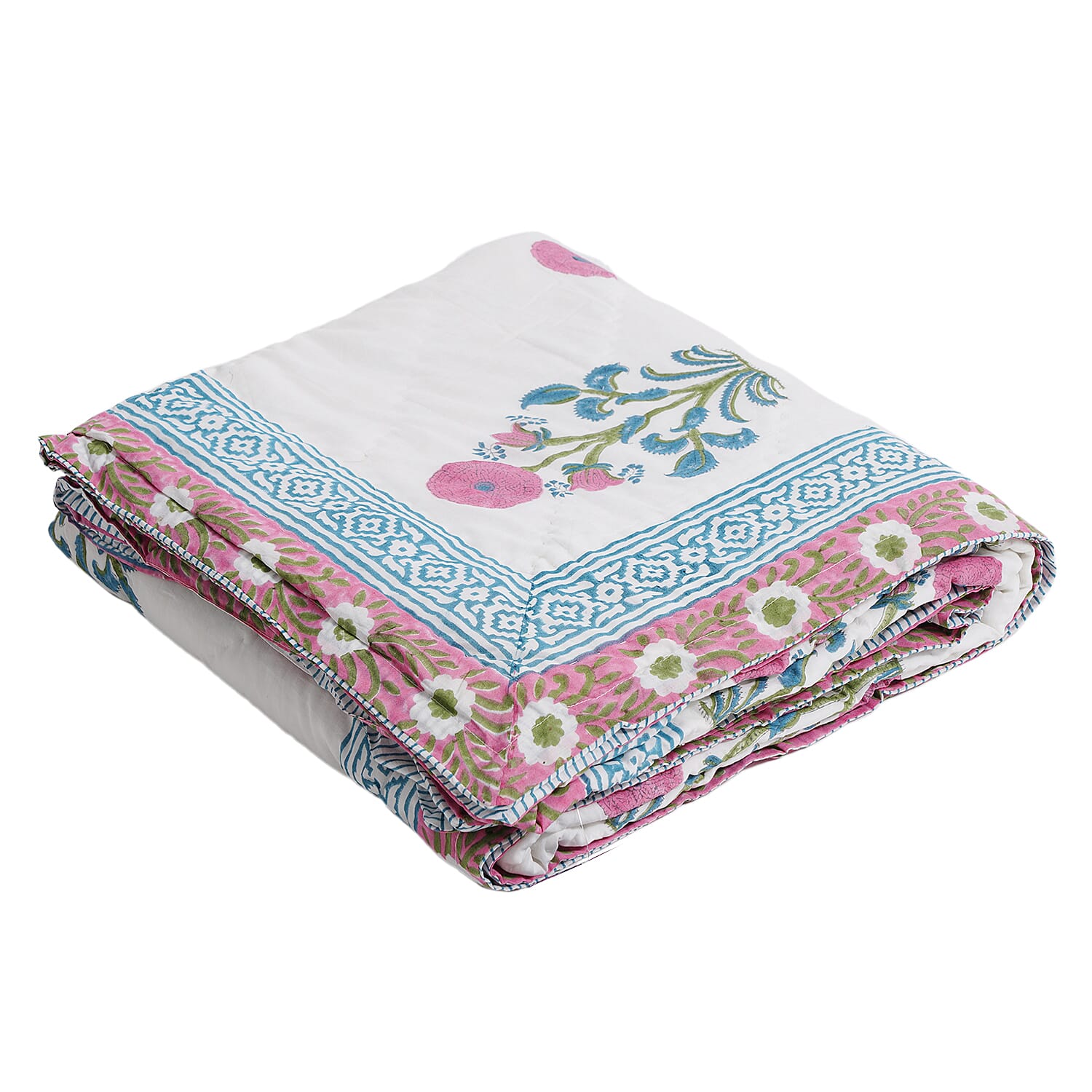 Super Find - Sunday Child - Block Printed Cotton Voile Hand Stitched Quilt - Grey