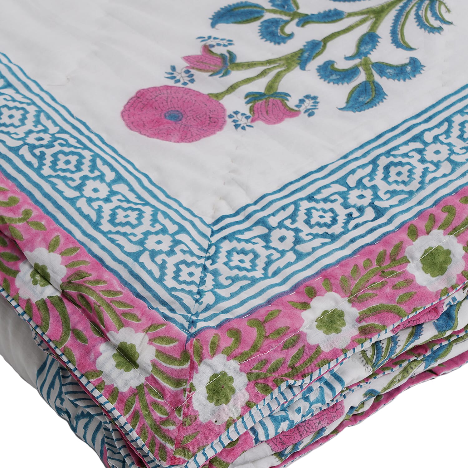 Super Find - Sunday Child - Block Printed Cotton Voile Hand Stitched Quilt - Grey