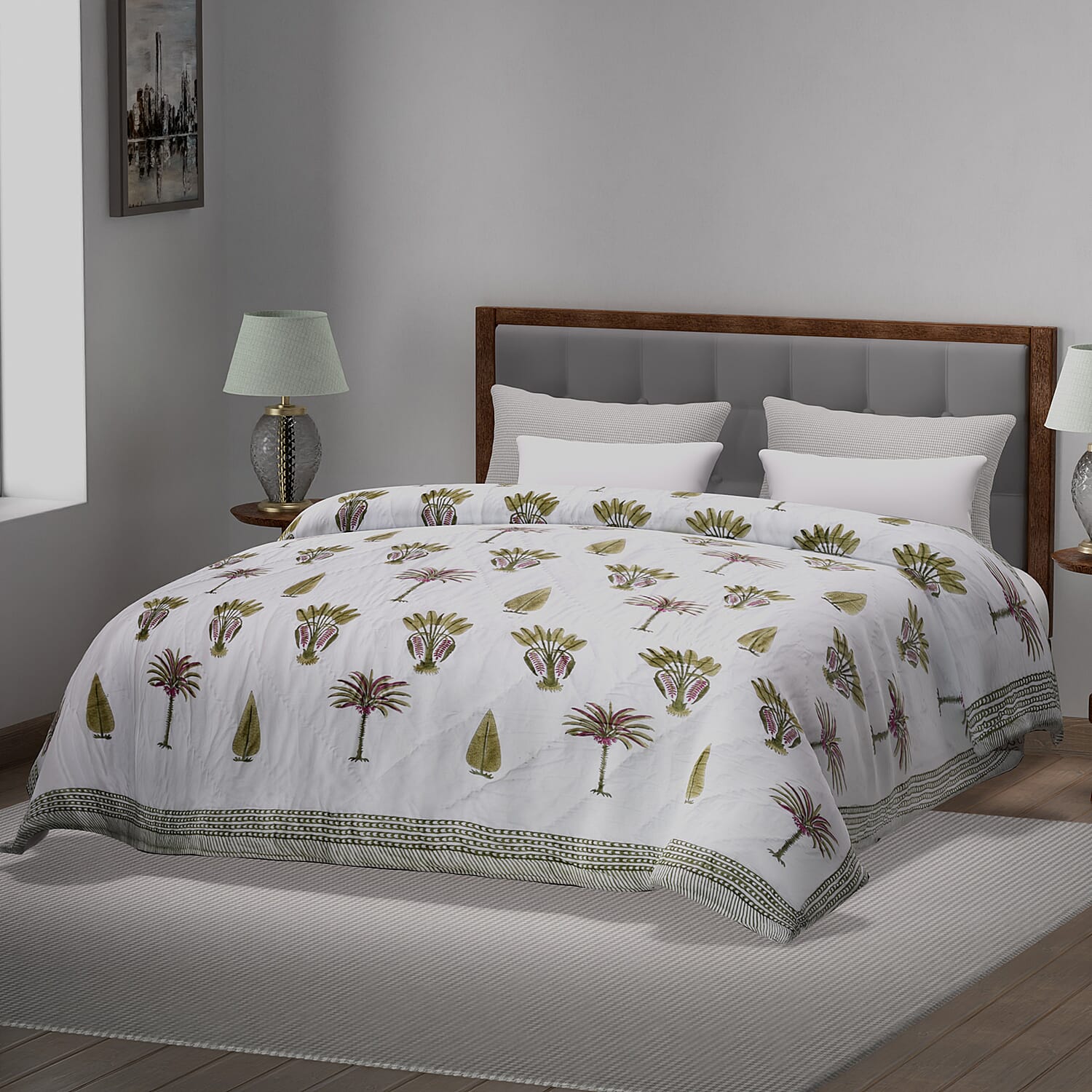 Super Find - Sunday Child - Block Printed Cotton Voile Hand Stitched Quilt - Grey